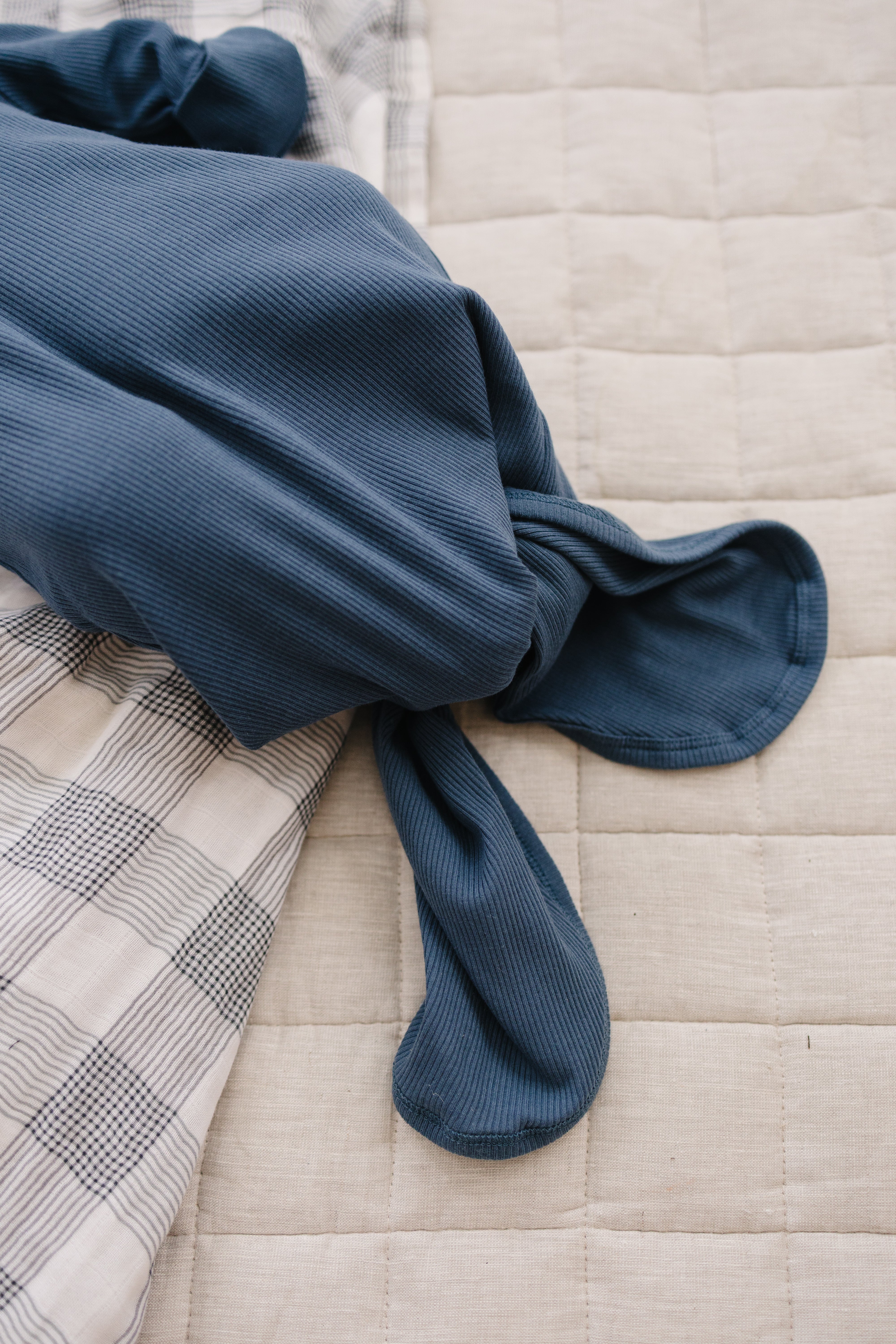 Navy Organic Cotton Ribbed Knot Gown