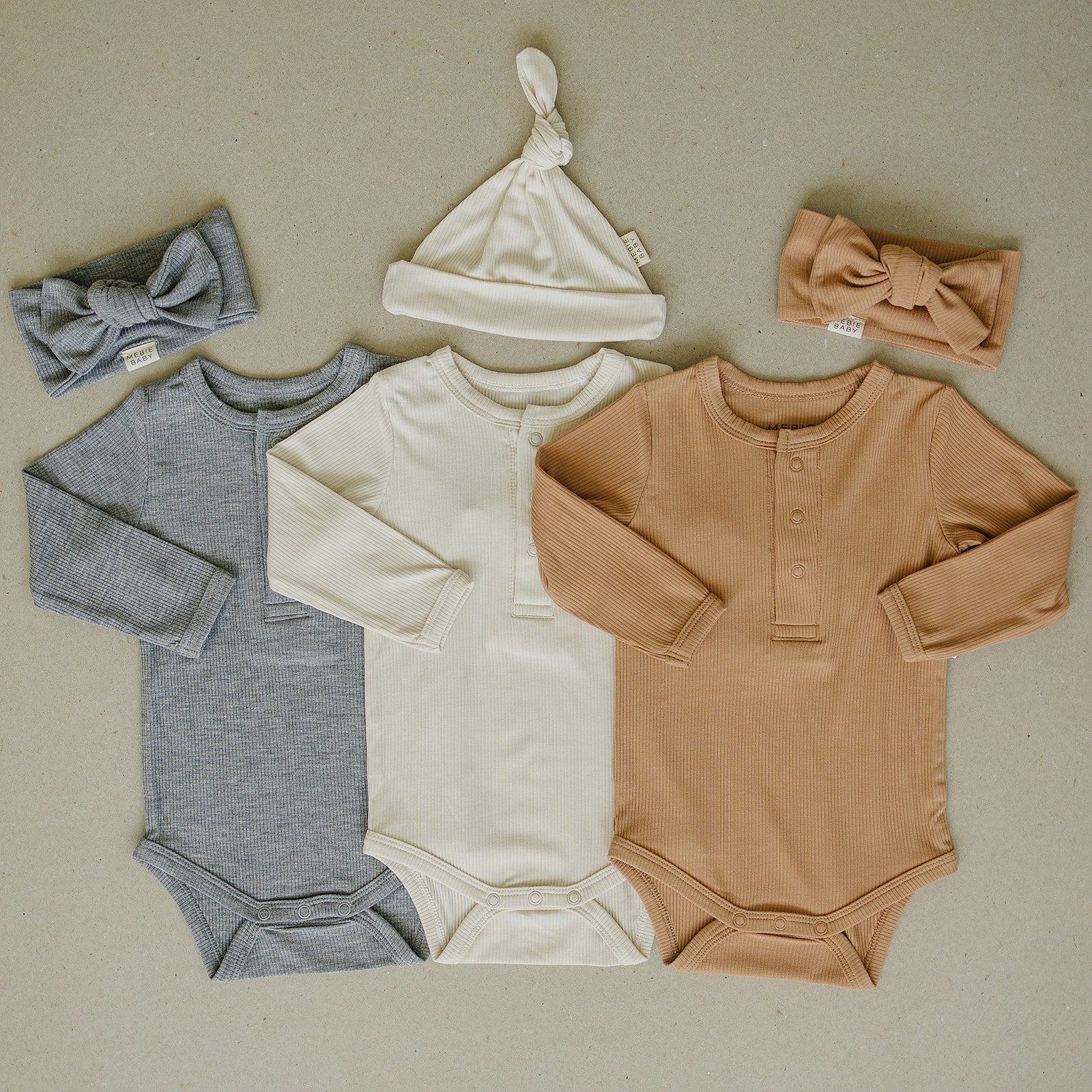 Cream Bamboo Snap Long Sleeve Ribbed Bodysuit  Mebie Baby   