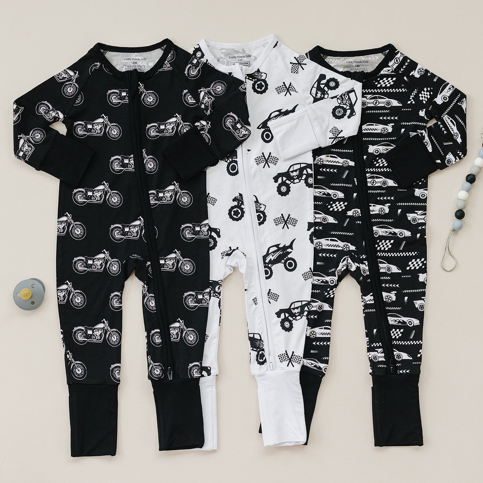 Bamboo Zip Romper | Race Cars
