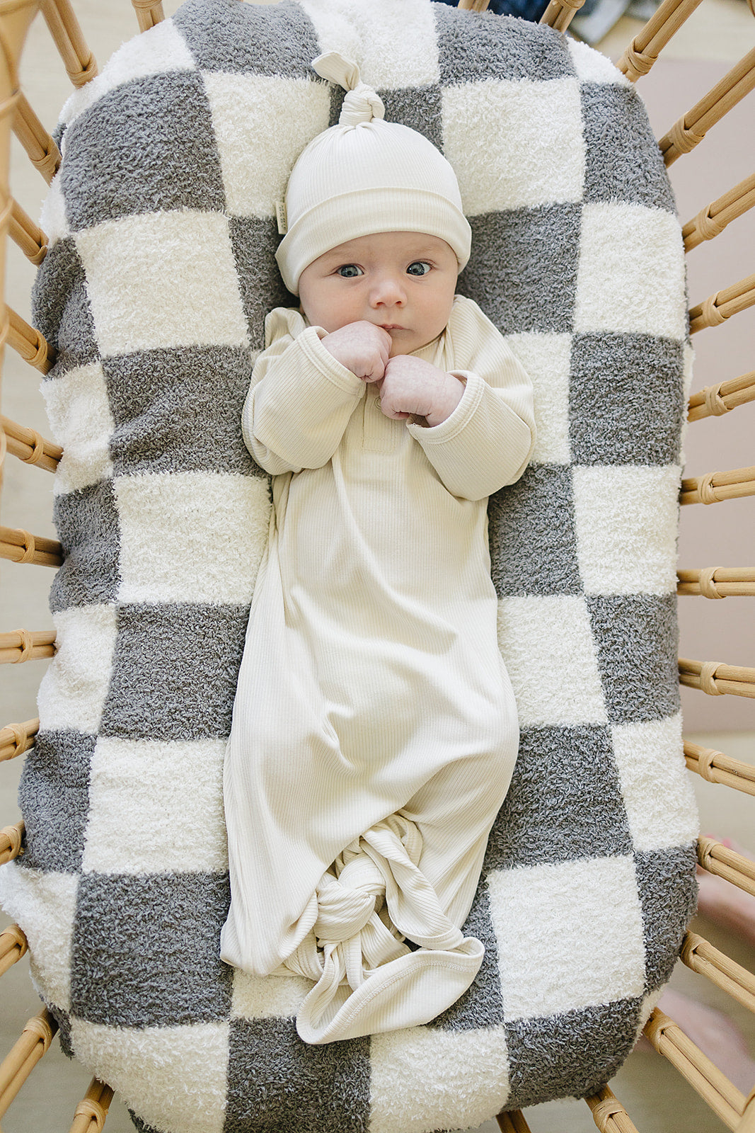 Cream Ribbed Bamboo Newborn Knot Hat  Mebie Baby   