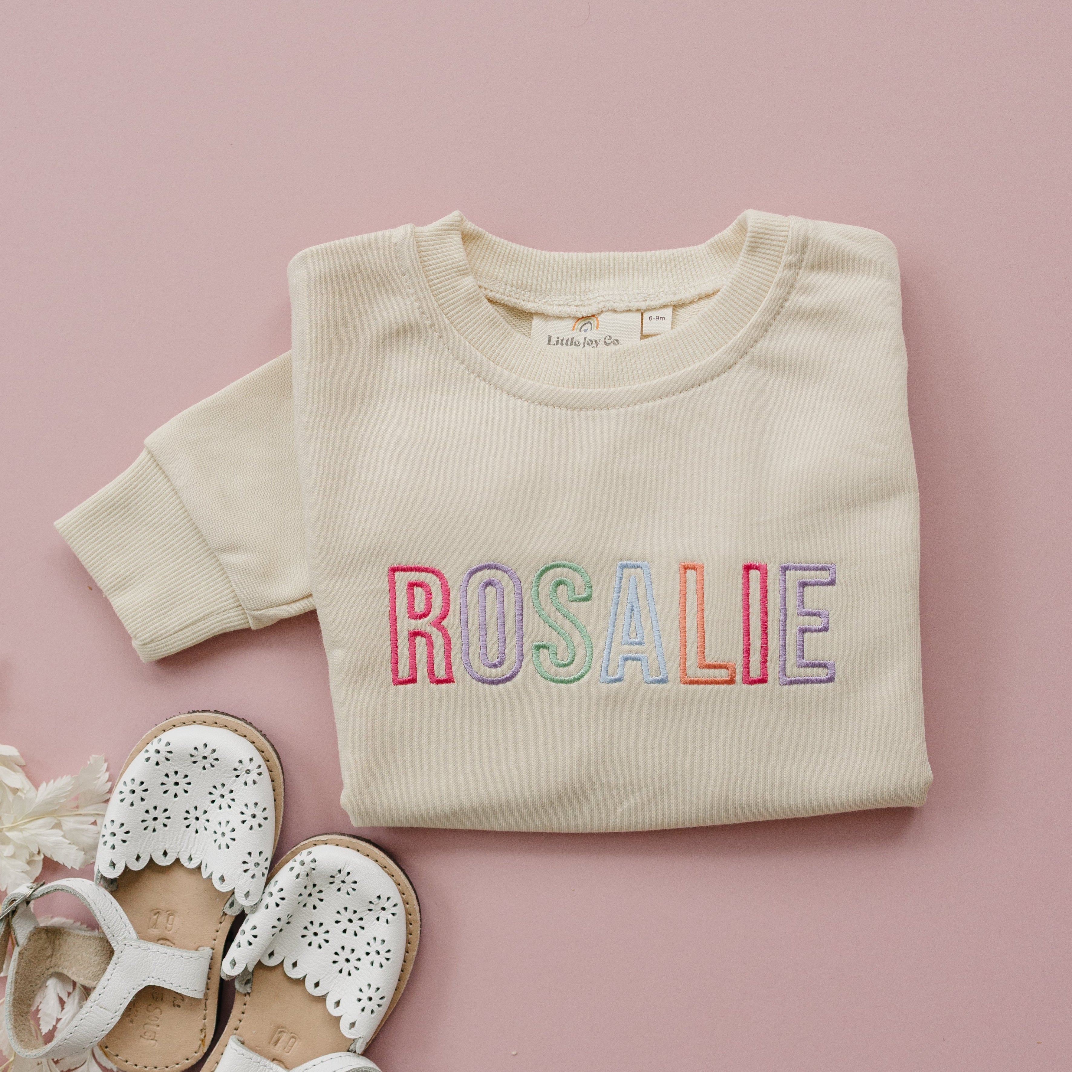 Custom Embroidered Sweatshirt Romper - Rainbow Letters