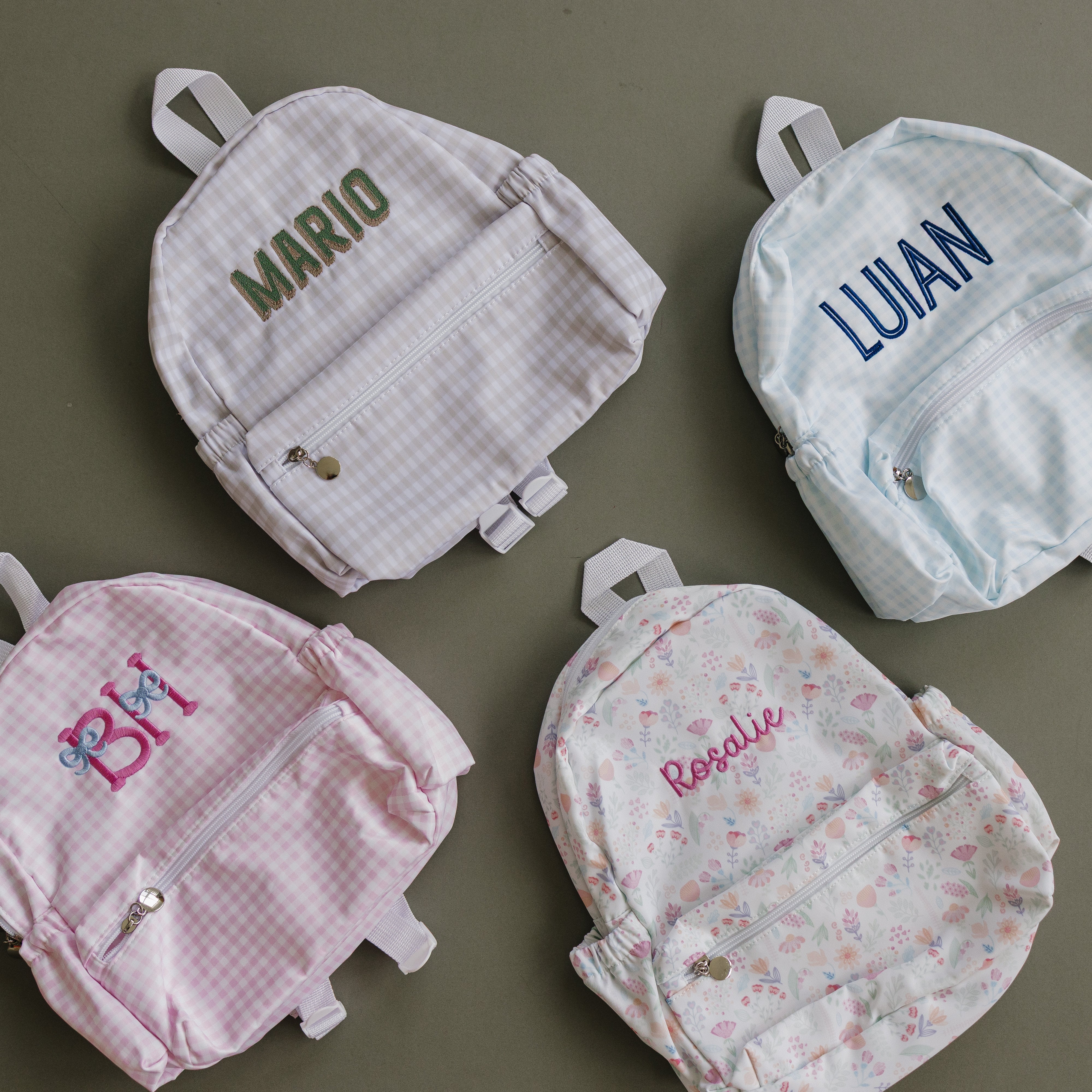 Custom Embroidered Gingham Toddler Backpack - Tan