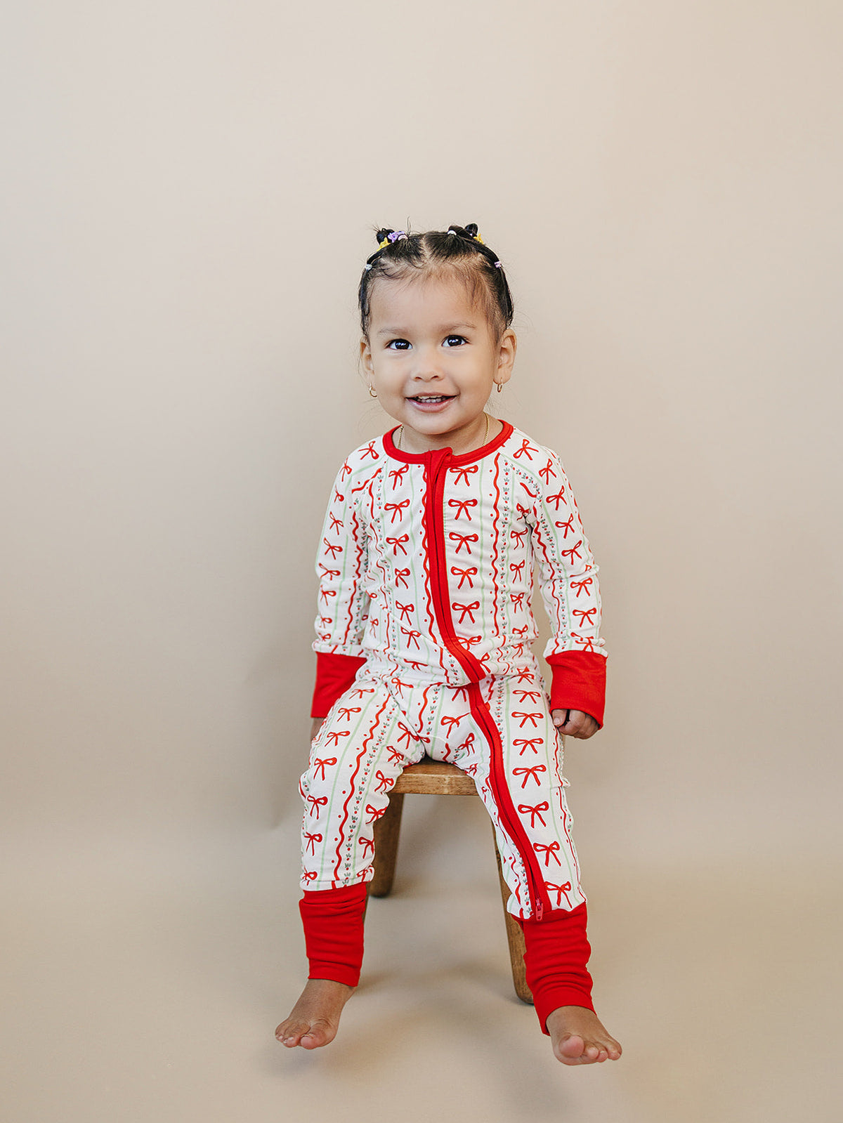 Bamboo Zip Romper | Christmas Bows