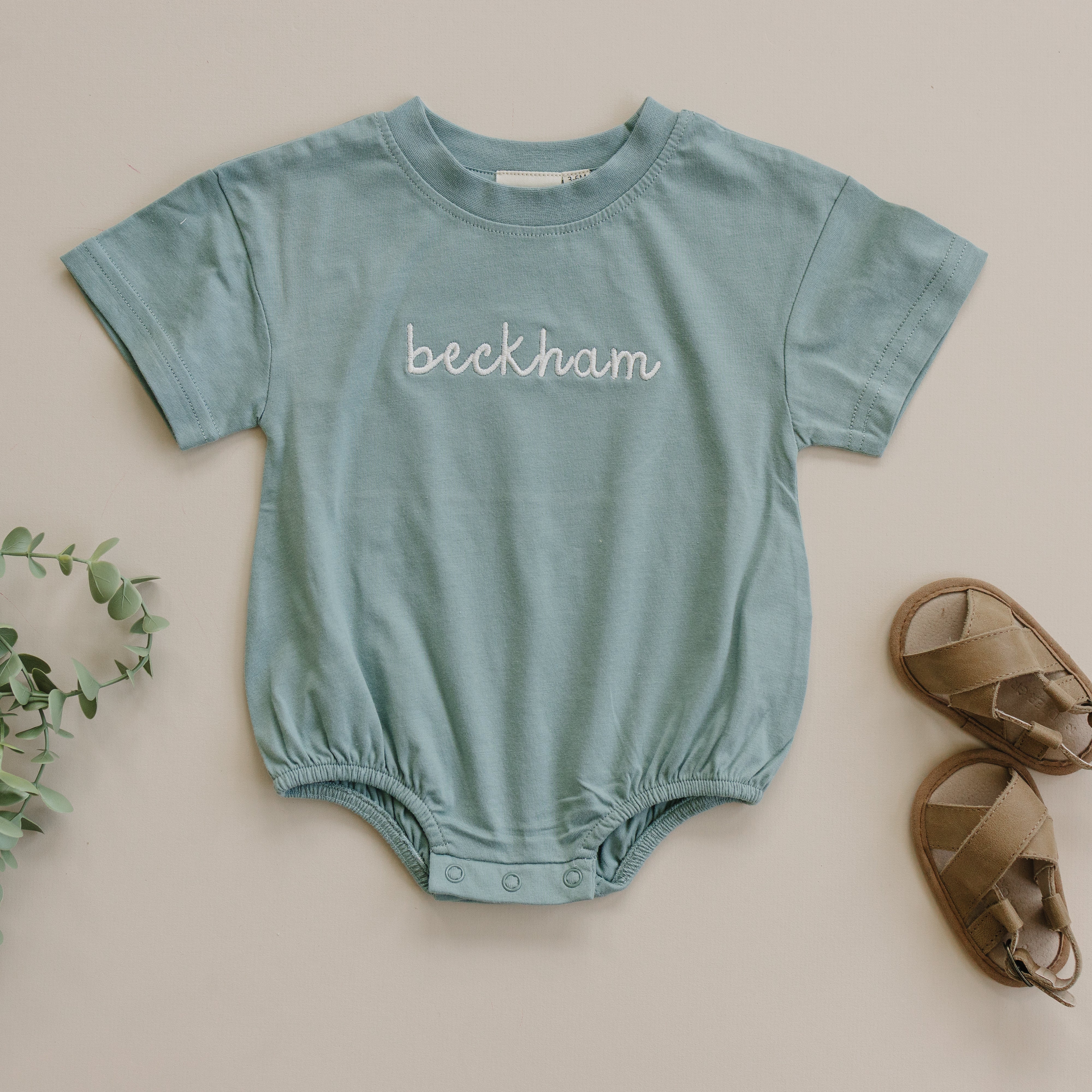 Custom Embroidered Organic Cotton Bodysuit or T-Shirt Romper - more colors