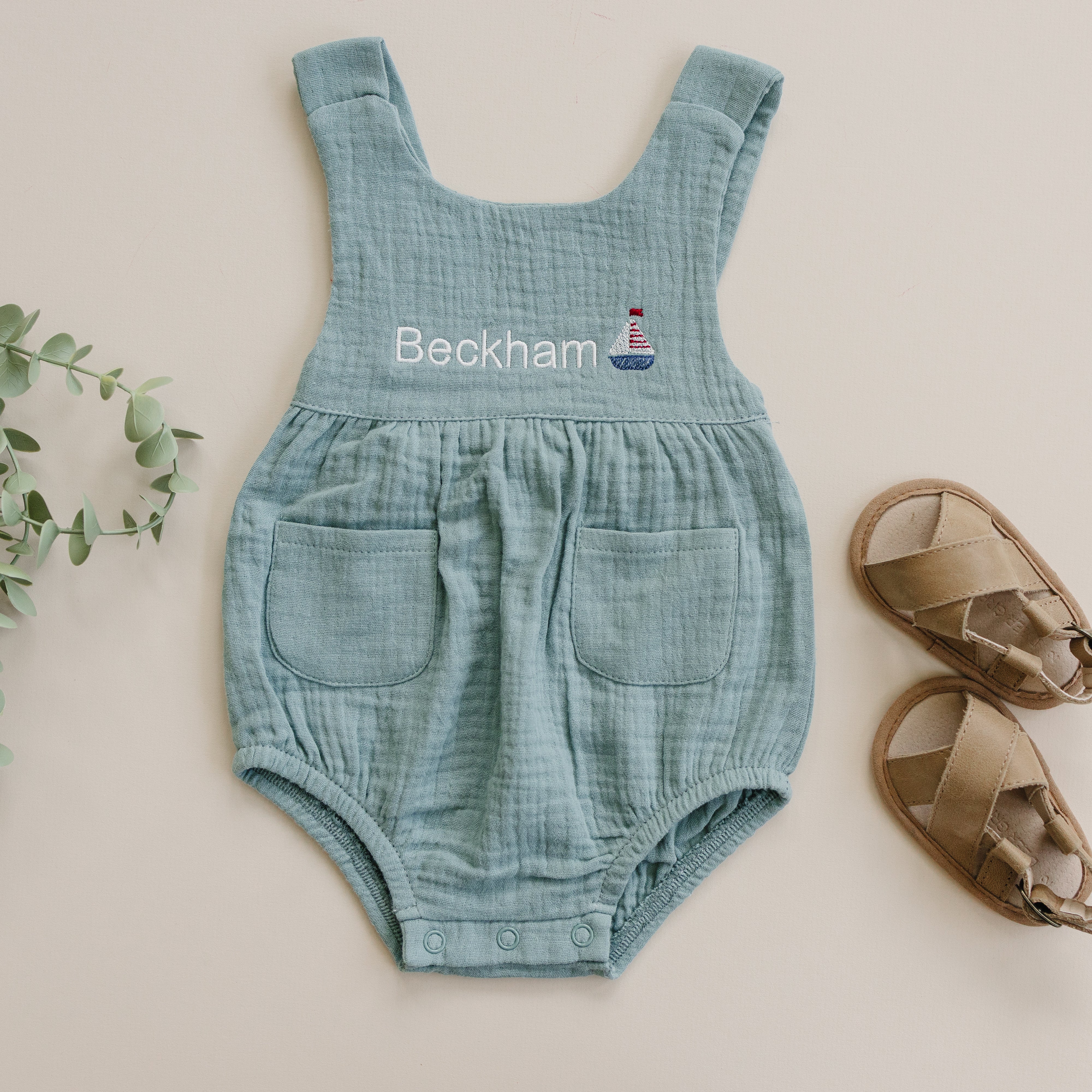 Custom Embroidered Organic Cotton Bubble Romper - more colors