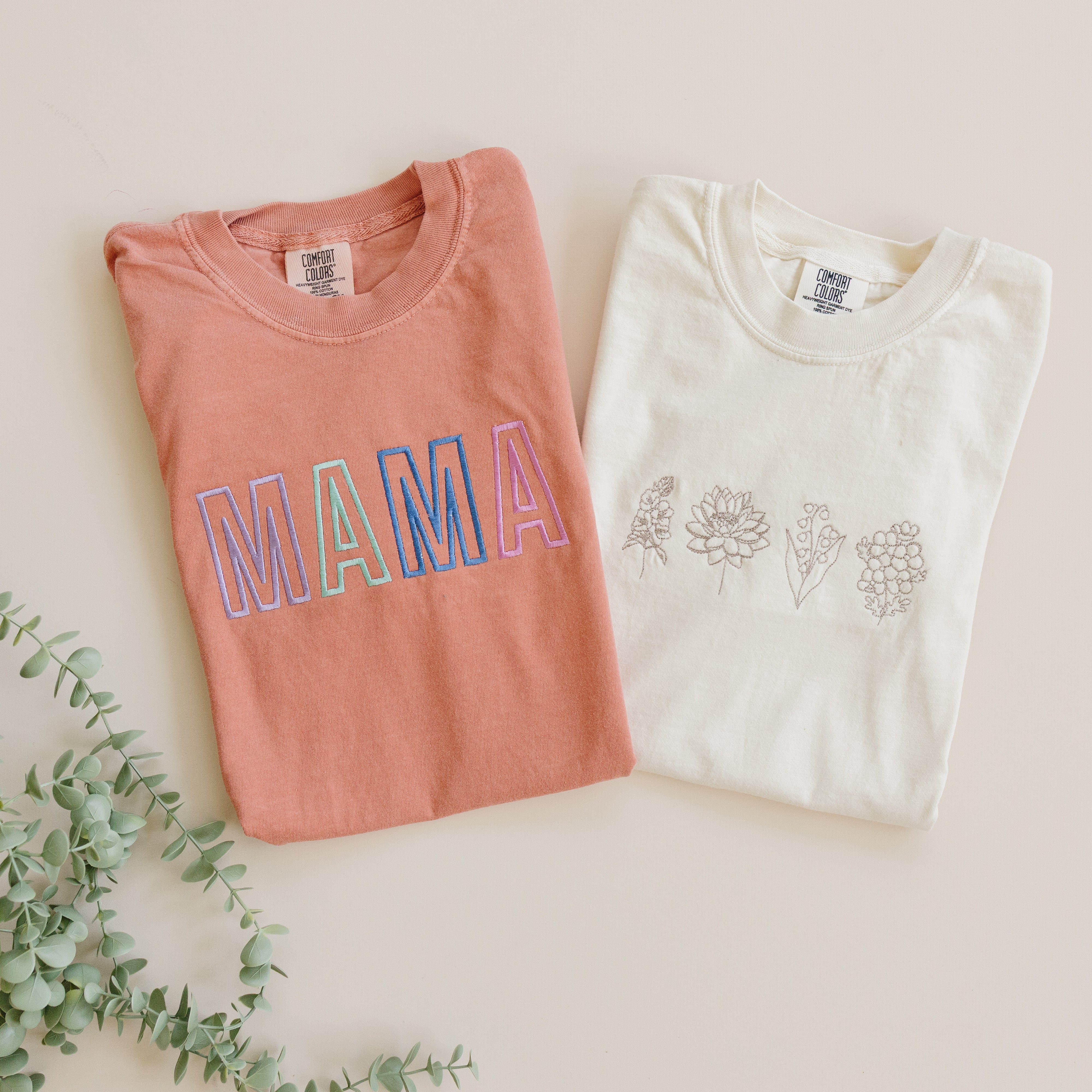 Women's Custom Embroidered Comfort Colors Tee - Mama or Mother's Day Designs
