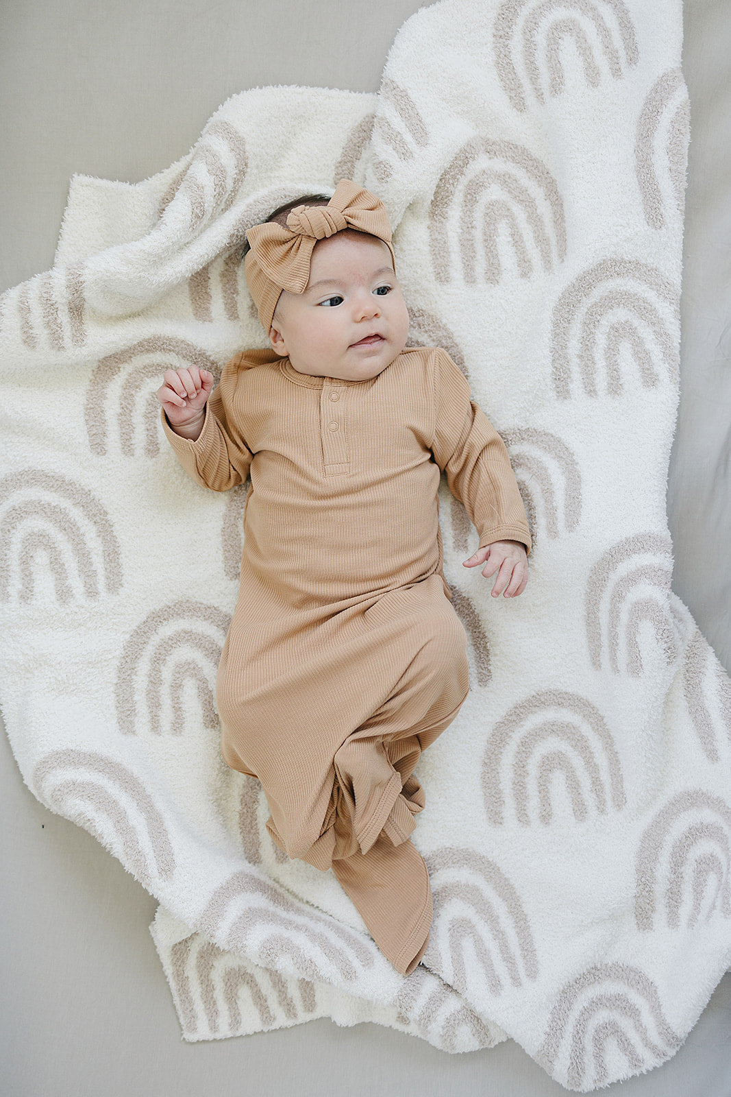 Latte Ribbed Bamboo Knot Gown  Mebie Baby   