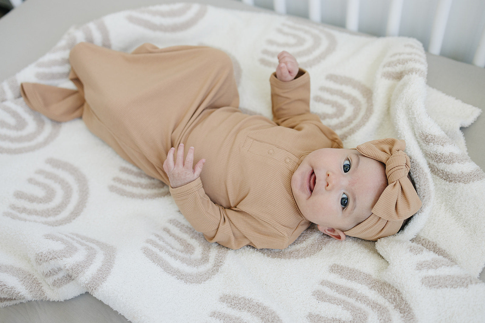 Latte Ribbed Bamboo Knot Gown  Mebie Baby   