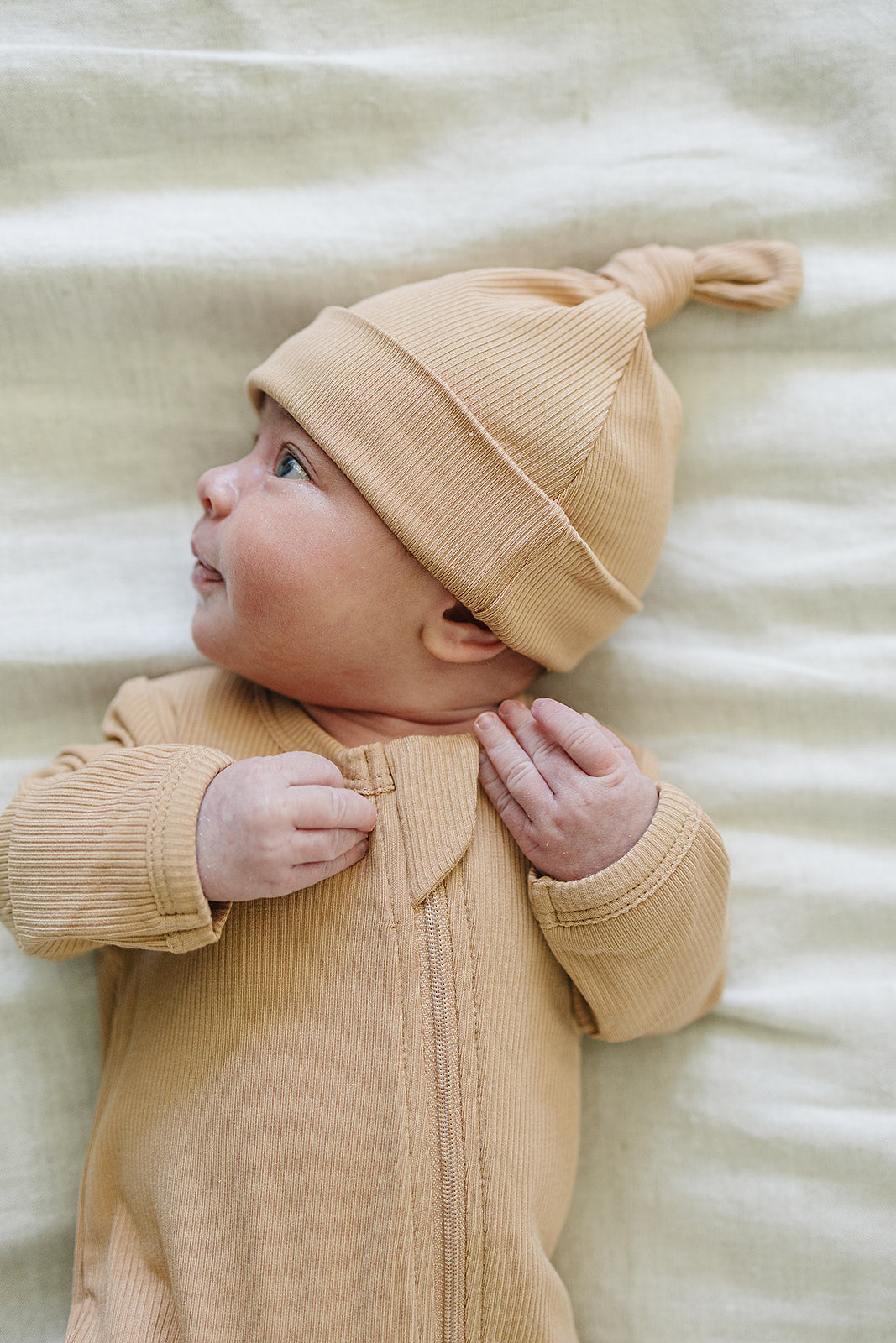 Latte Ribbed Bamboo Newborn Knot Hat  Mebie Baby   