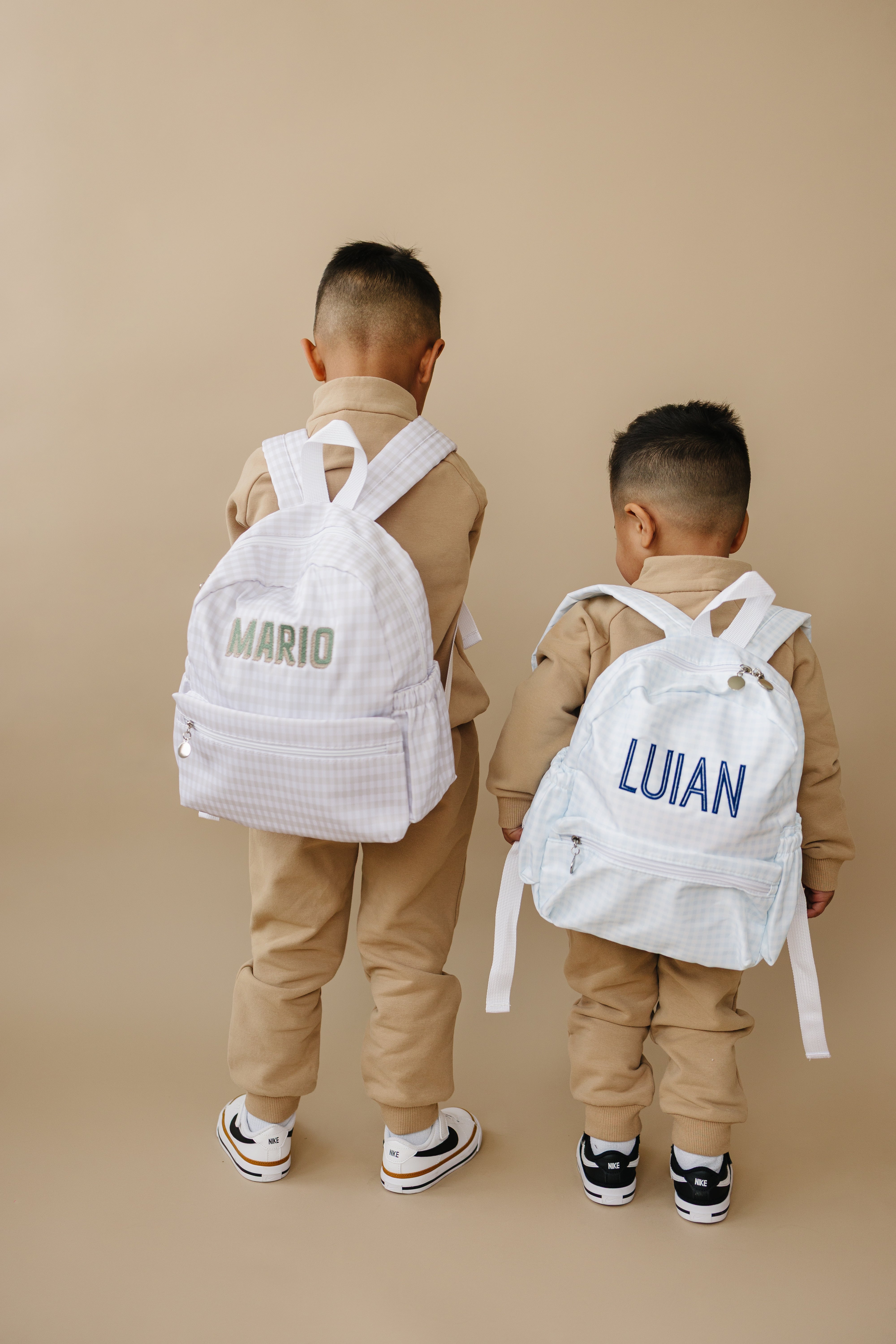 Custom Embroidered Gingham Toddler Backpack - Tan