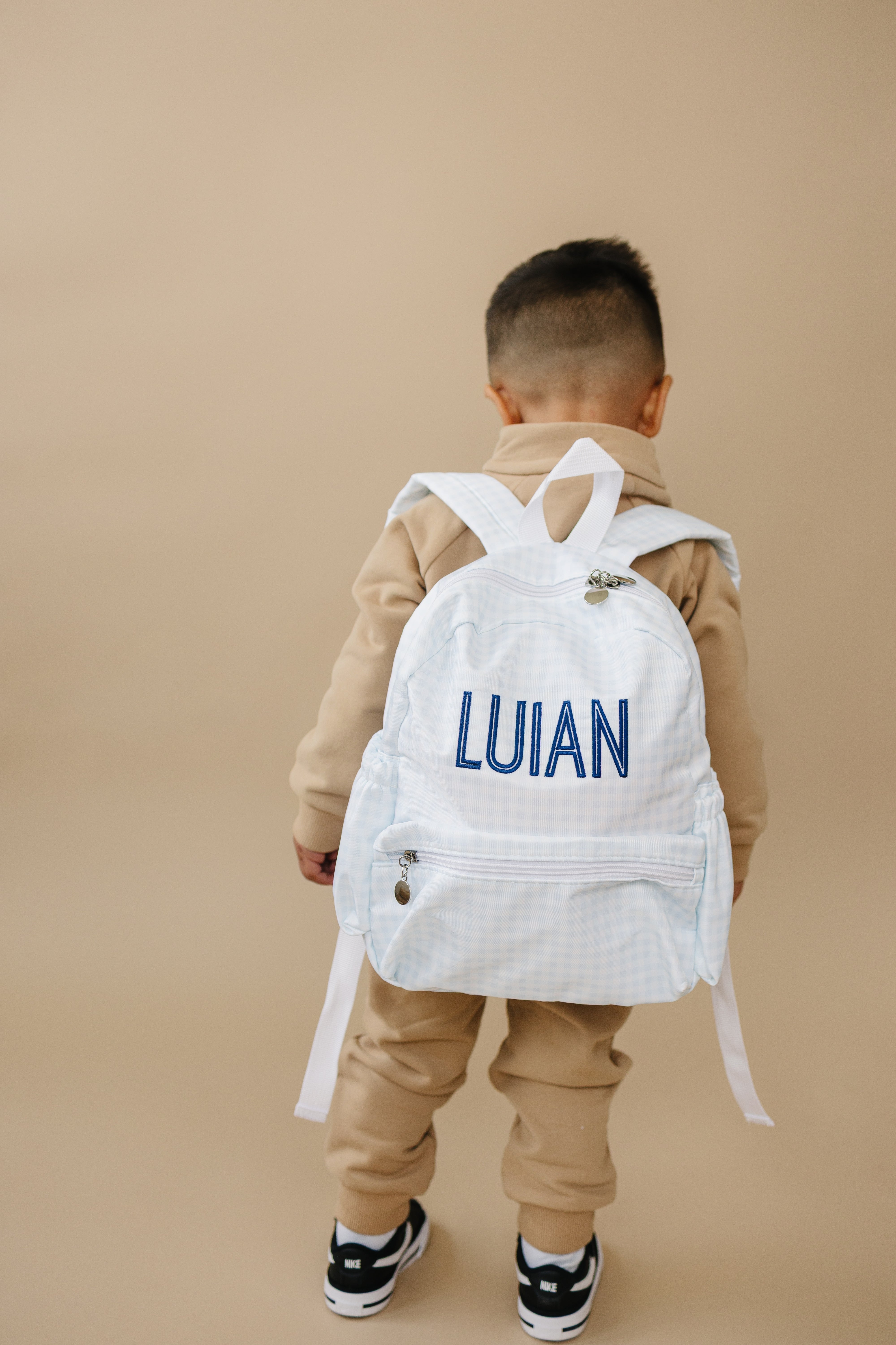 Custom Embroidered Gingham Toddler Backpack - Blue