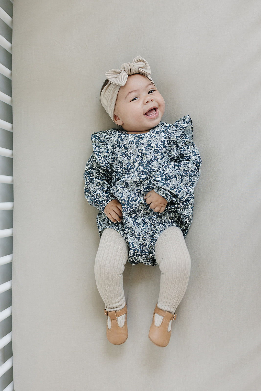 Liberty Floral Long Sleeve Ruffle Bubble Romper  Mebie Baby   