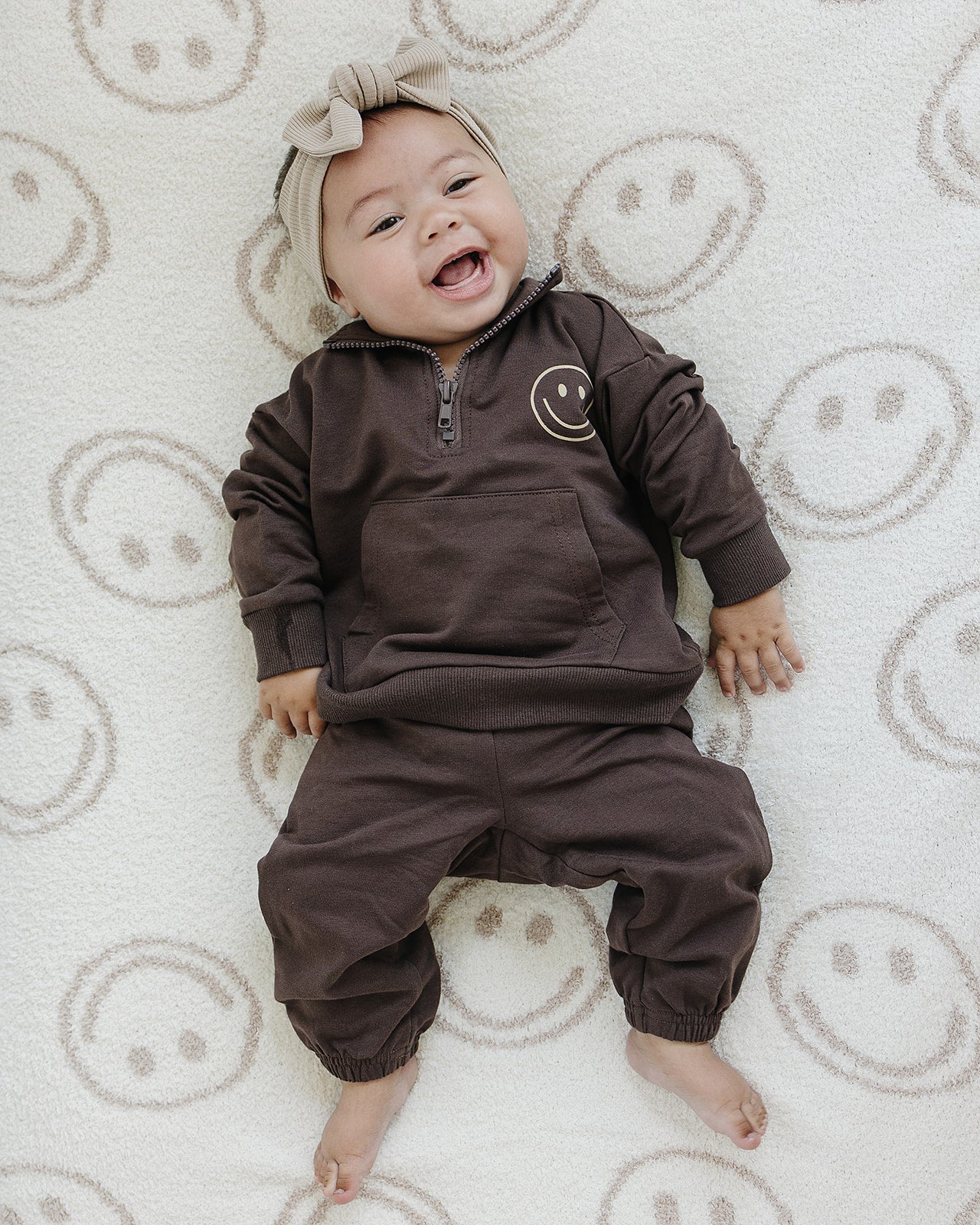 Smiley Face Quarter Zip French Terry Set  Mebie Baby   