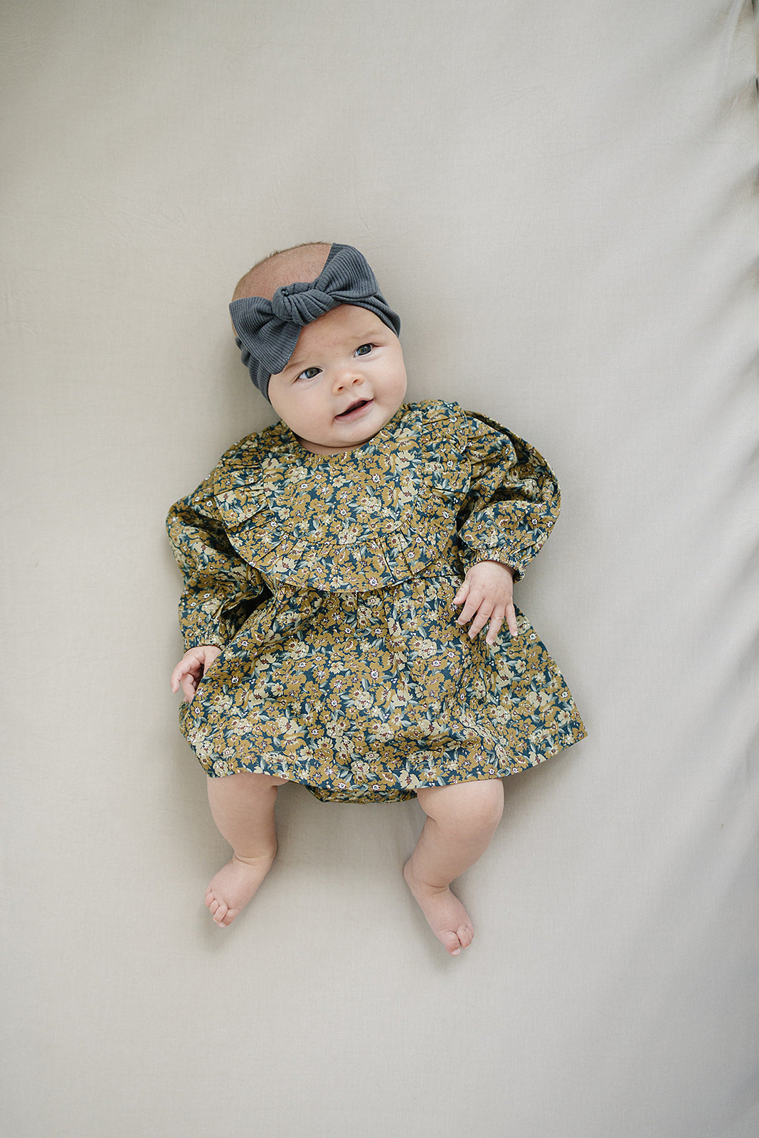 Venetian Floral Long Sleeve Ruffle Cotton Dress  Mebie Baby   