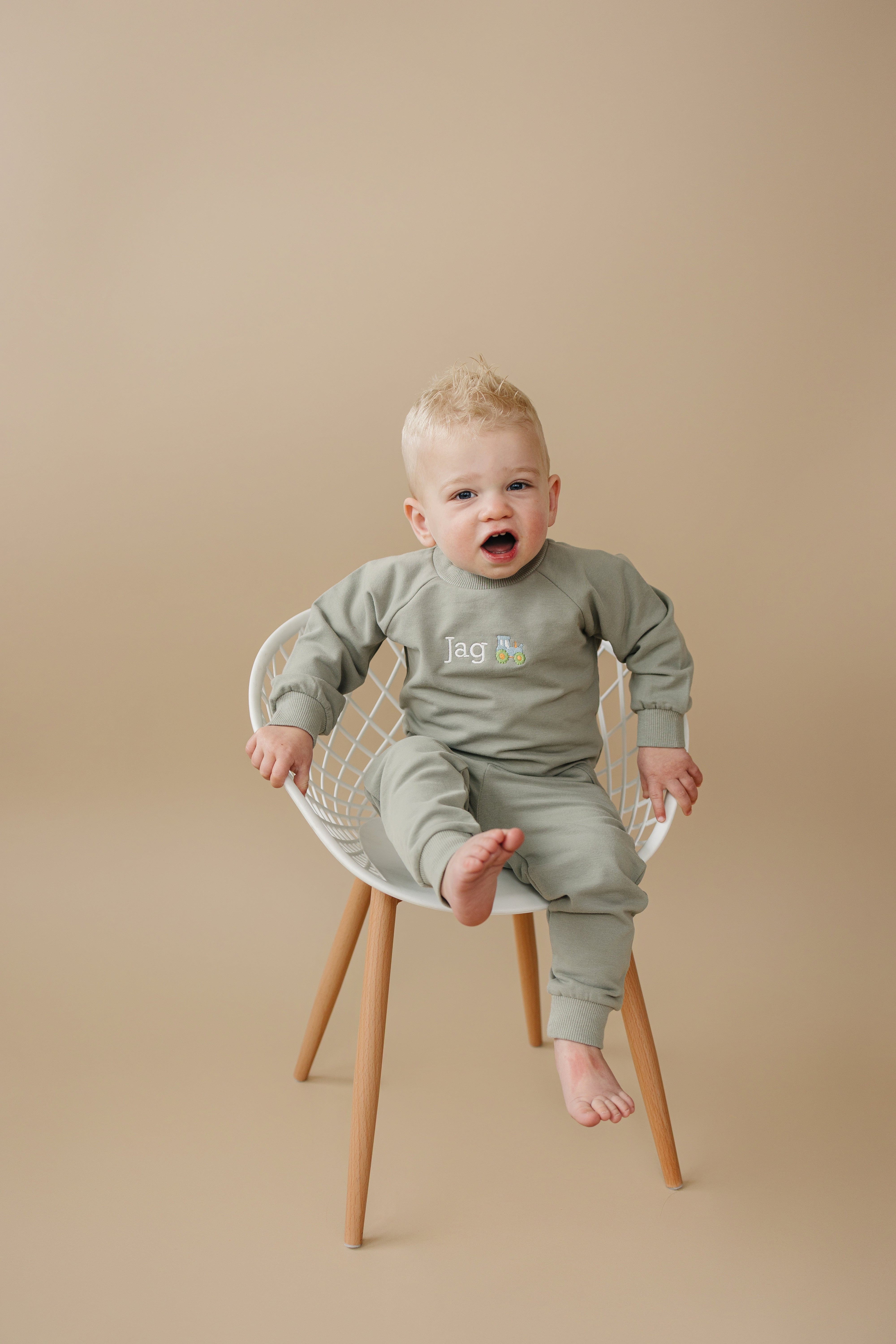 Custom Embroidered Organic Cotton Jogger Set - Tractor Design