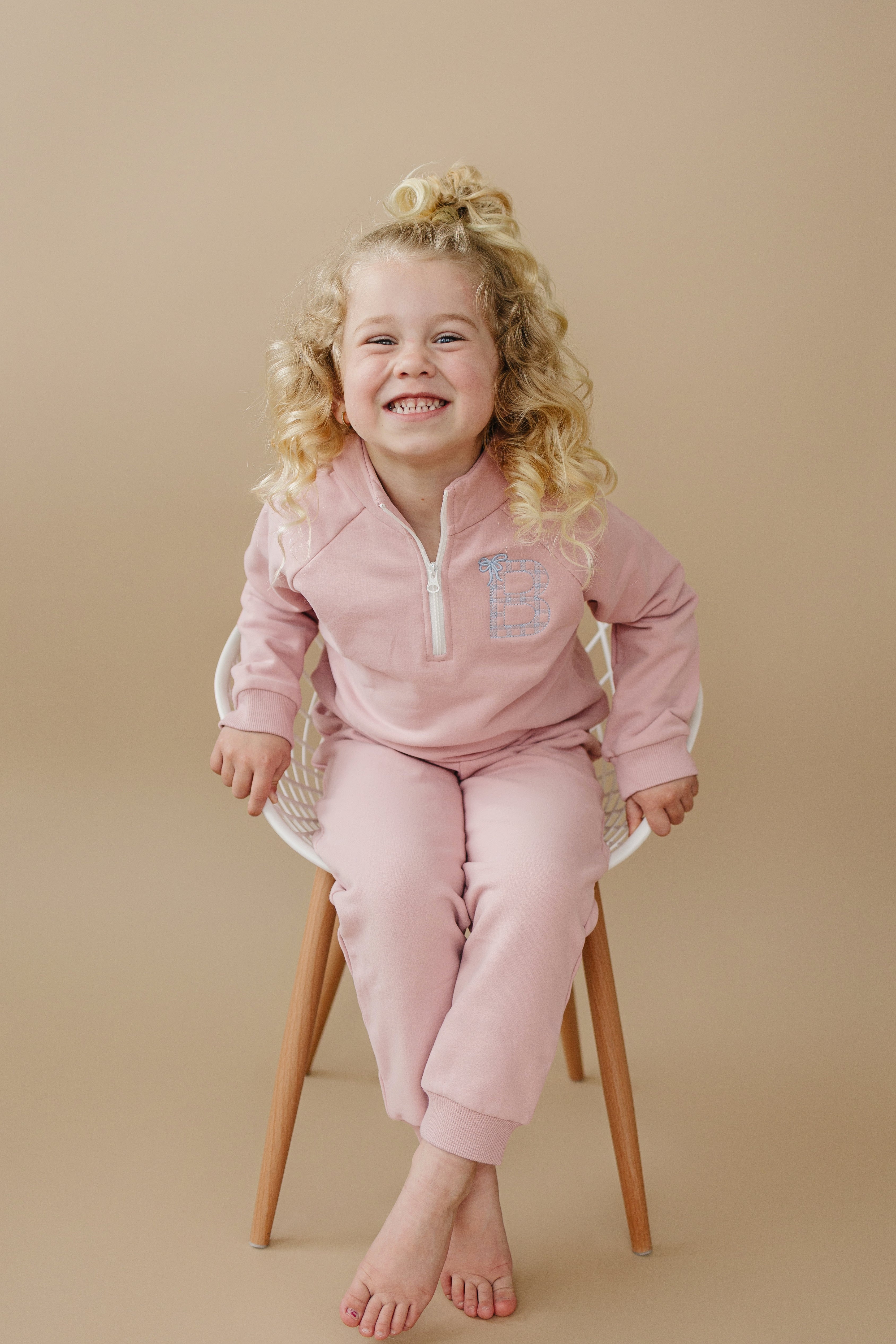 Custom Embroidered Organic Cotton Quarter Zip Set - Pink