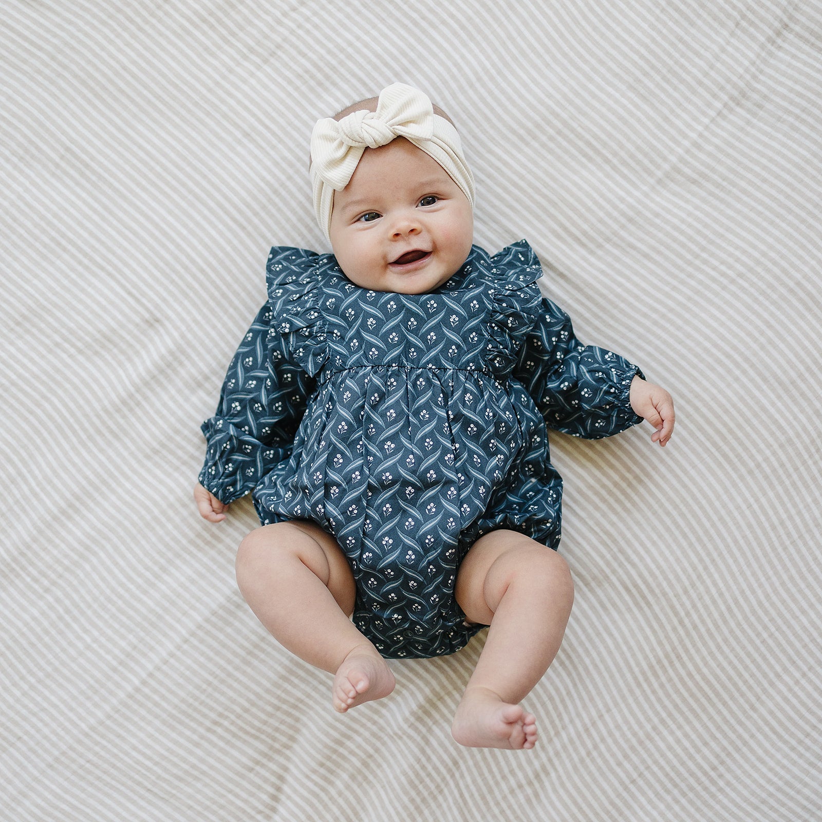 Navy Berry Long Sleeve Ruffle Bubble Romper  Mebie Baby   