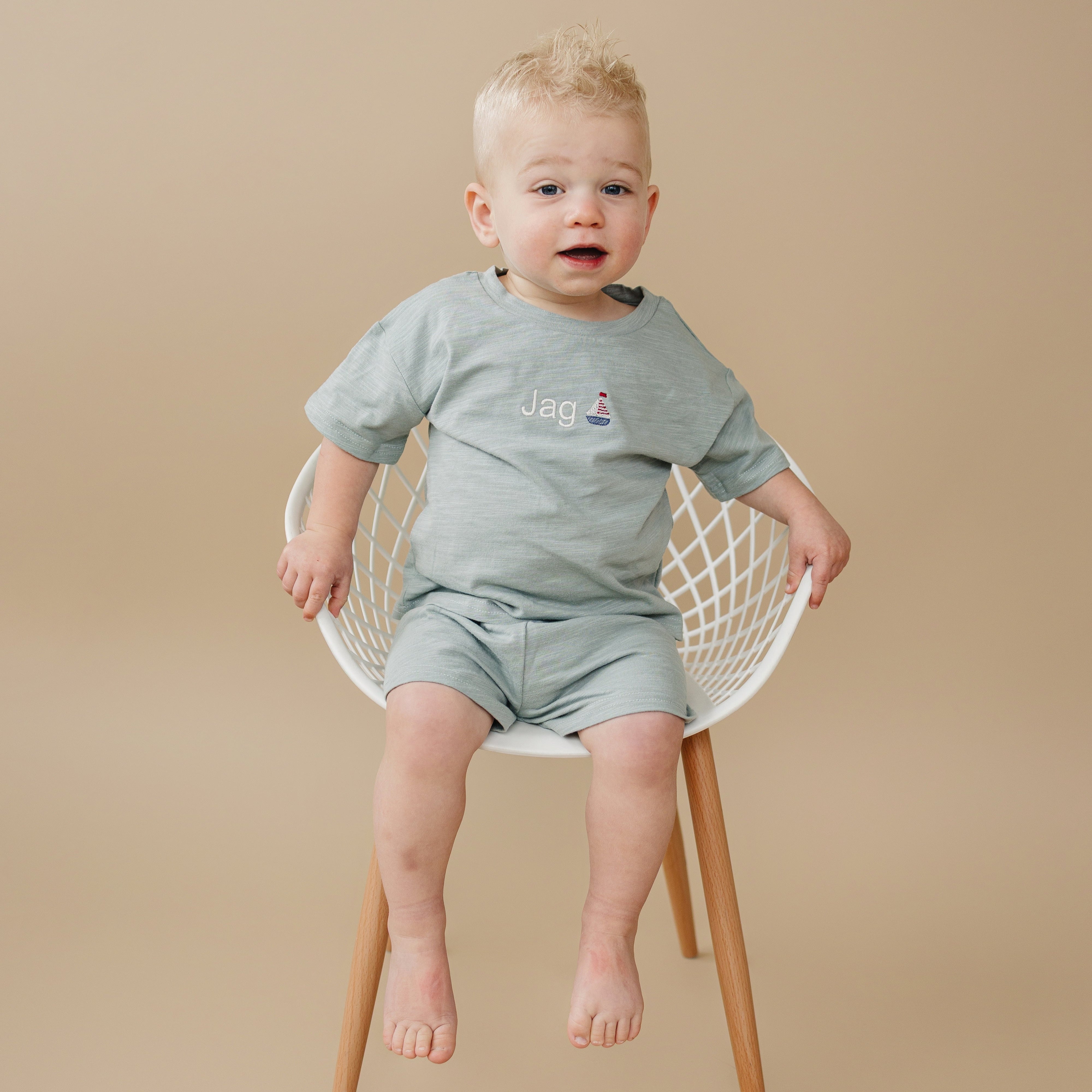 Custom Embroidered Organic Cotton Shorts Set - more colors