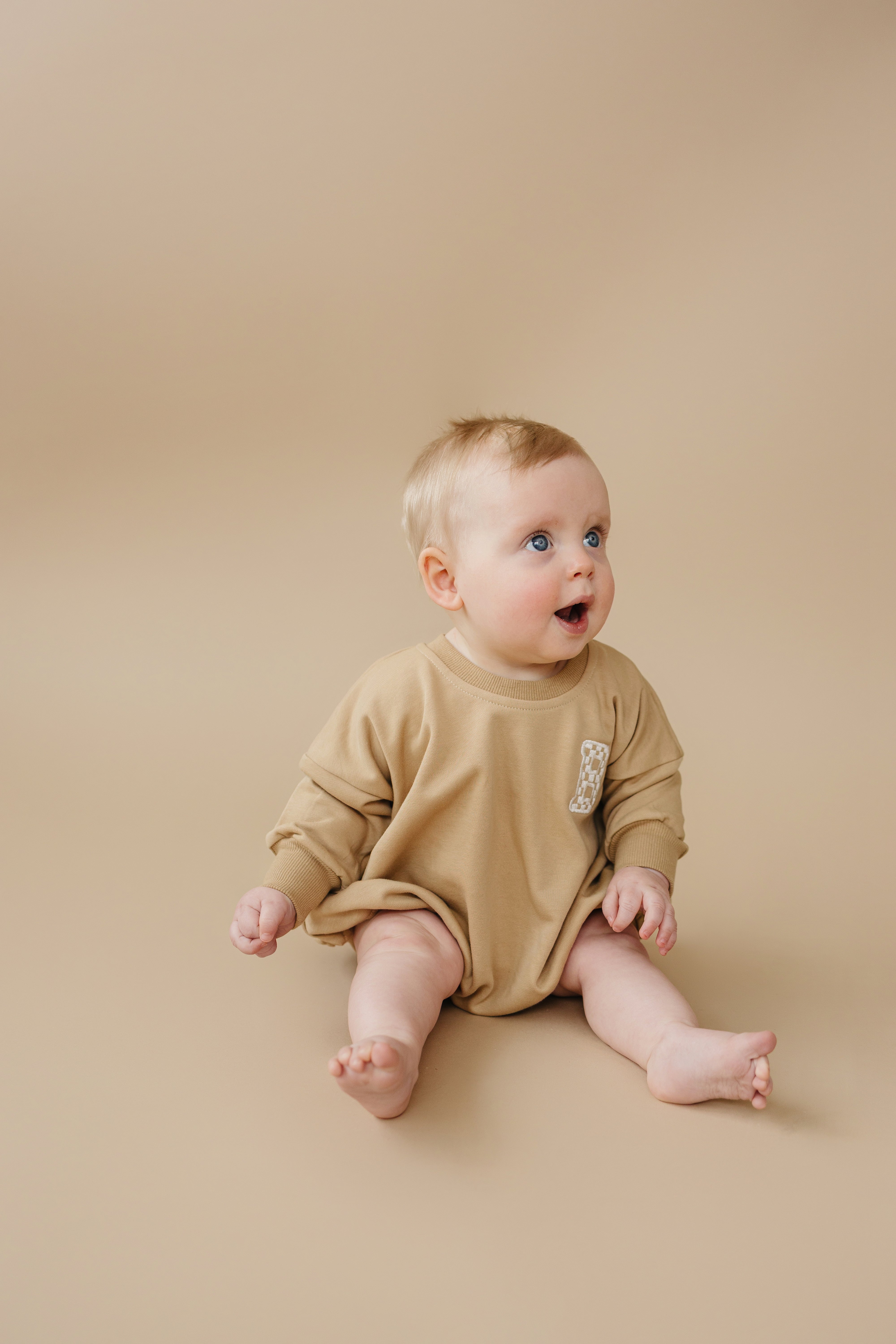 Custom Embroidered Sweatshirt Romper - Camel