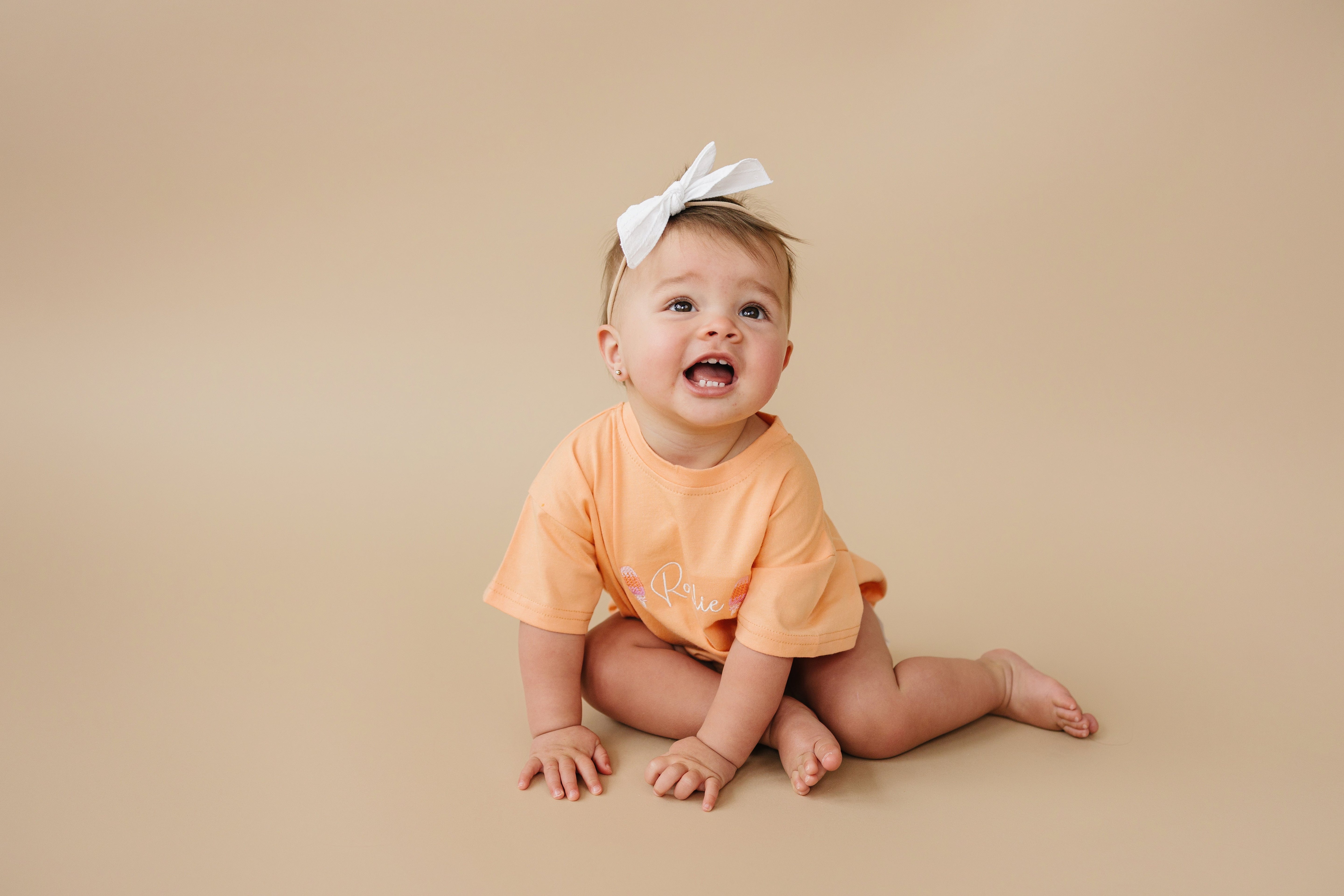 Custom Embroidered T-Shirt Romper - Creamsicle