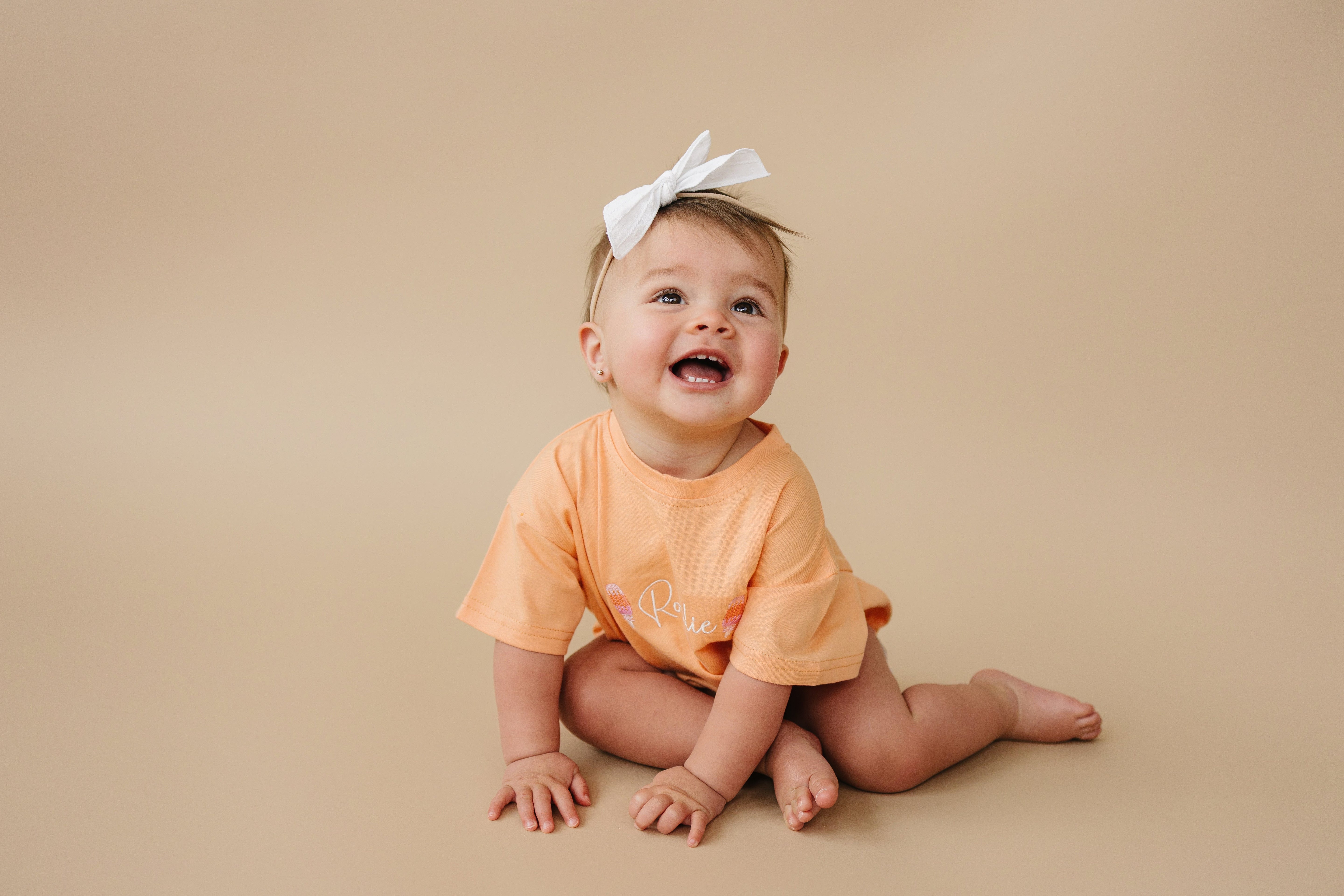 Custom Embroidered T-Shirt Romper - Creamsicle