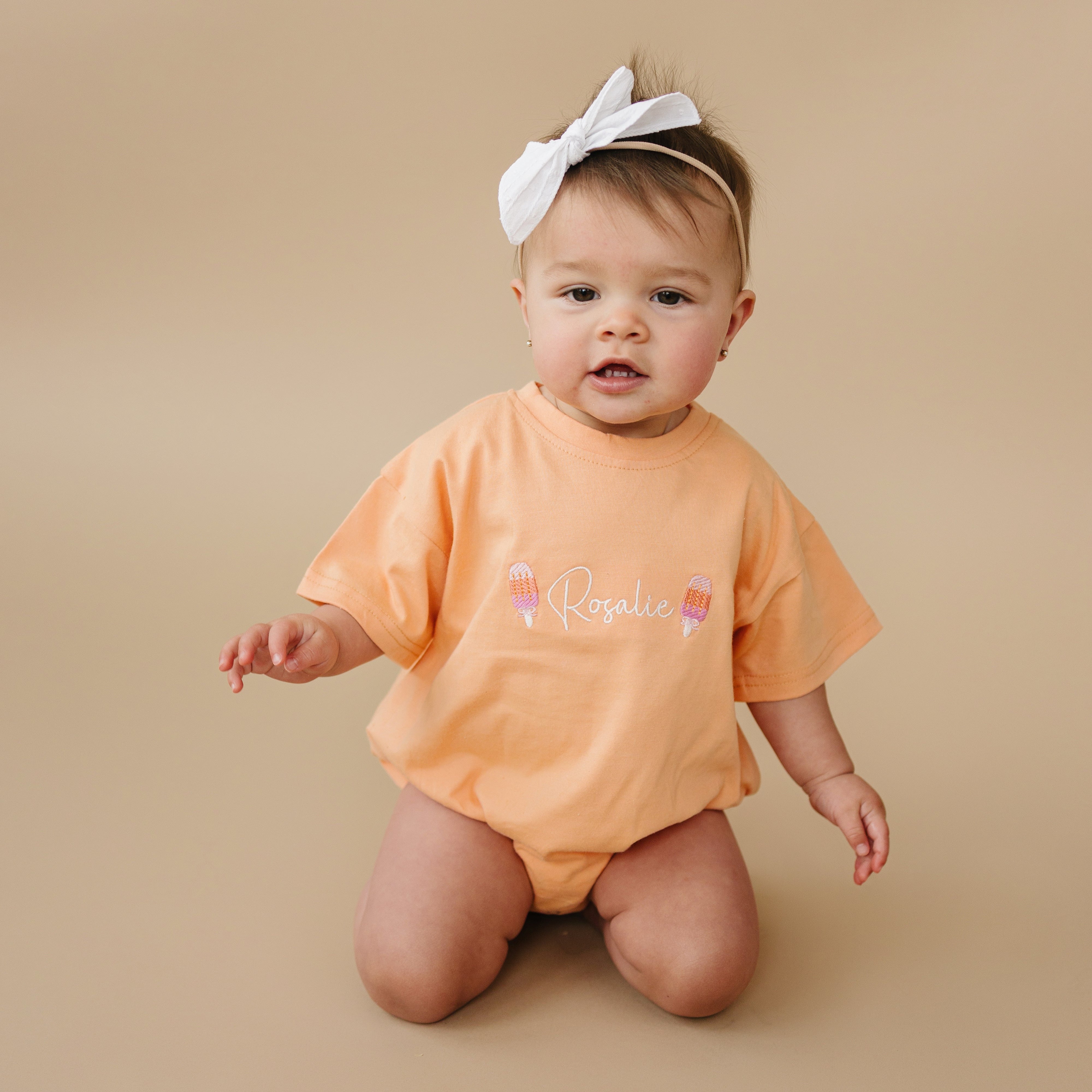 Custom Embroidered T-Shirt Romper - Creamsicle