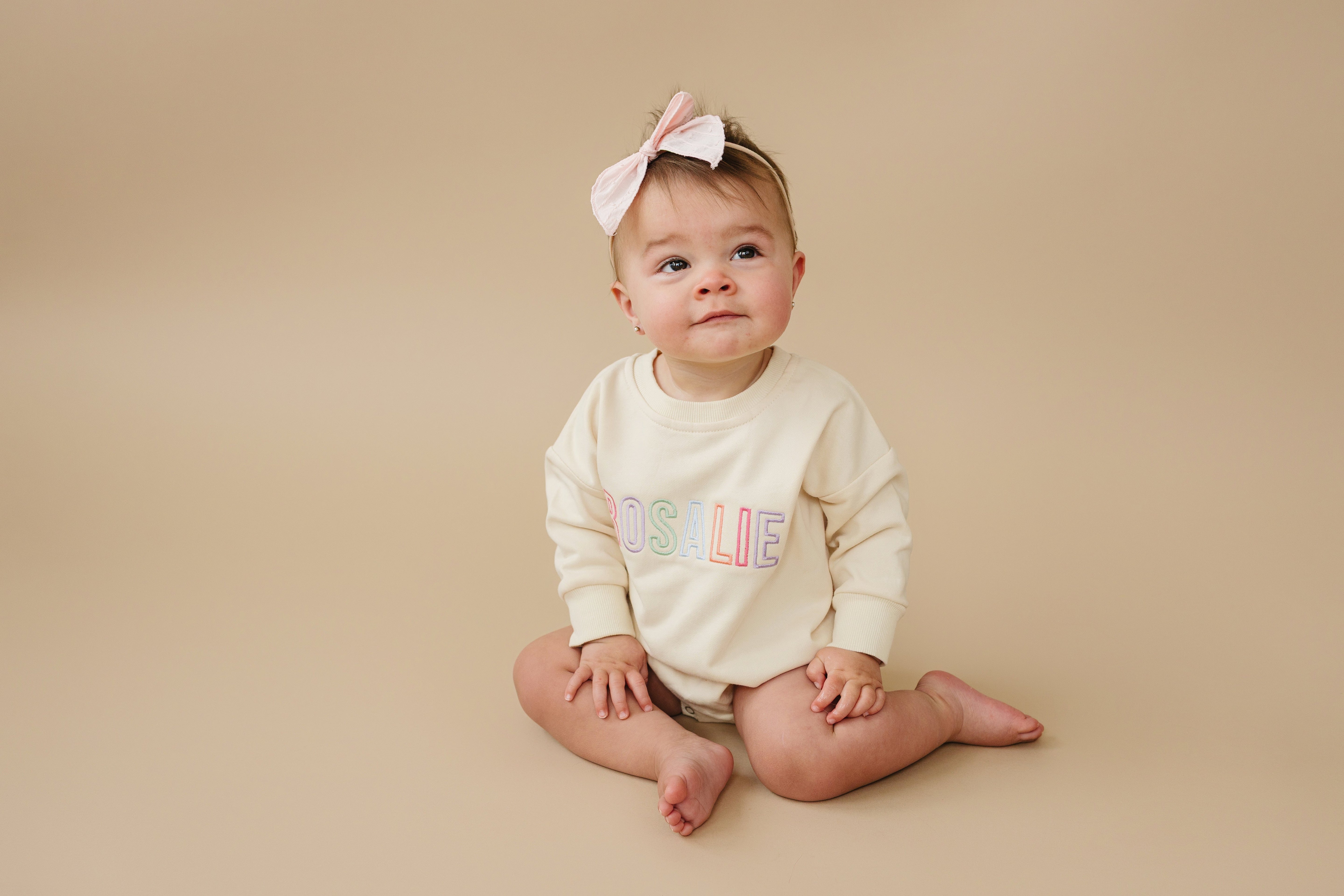 Custom Embroidered Sweatshirt Romper - Rainbow Letters