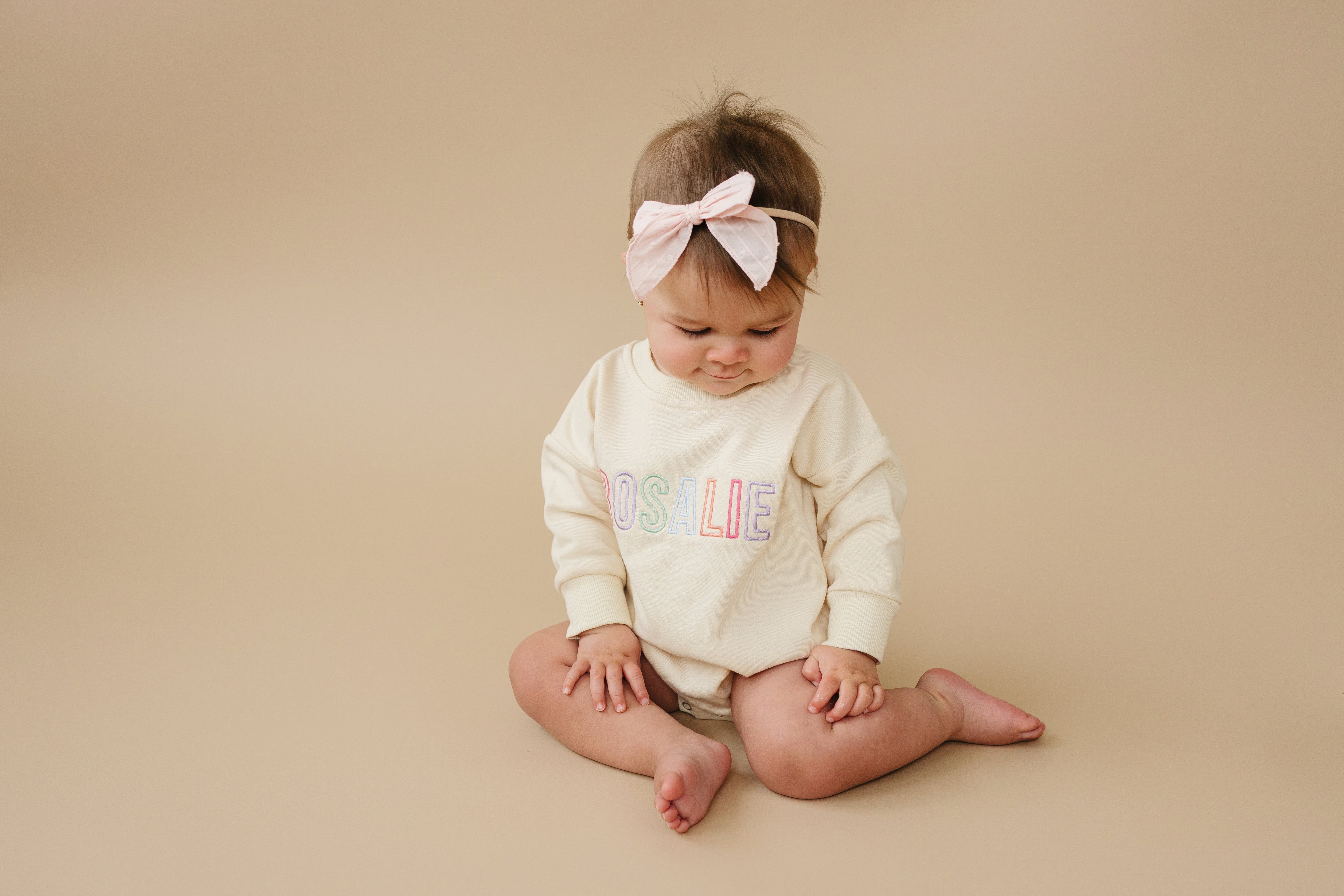 Custom Embroidered Sweatshirt Romper - Rainbow Letters