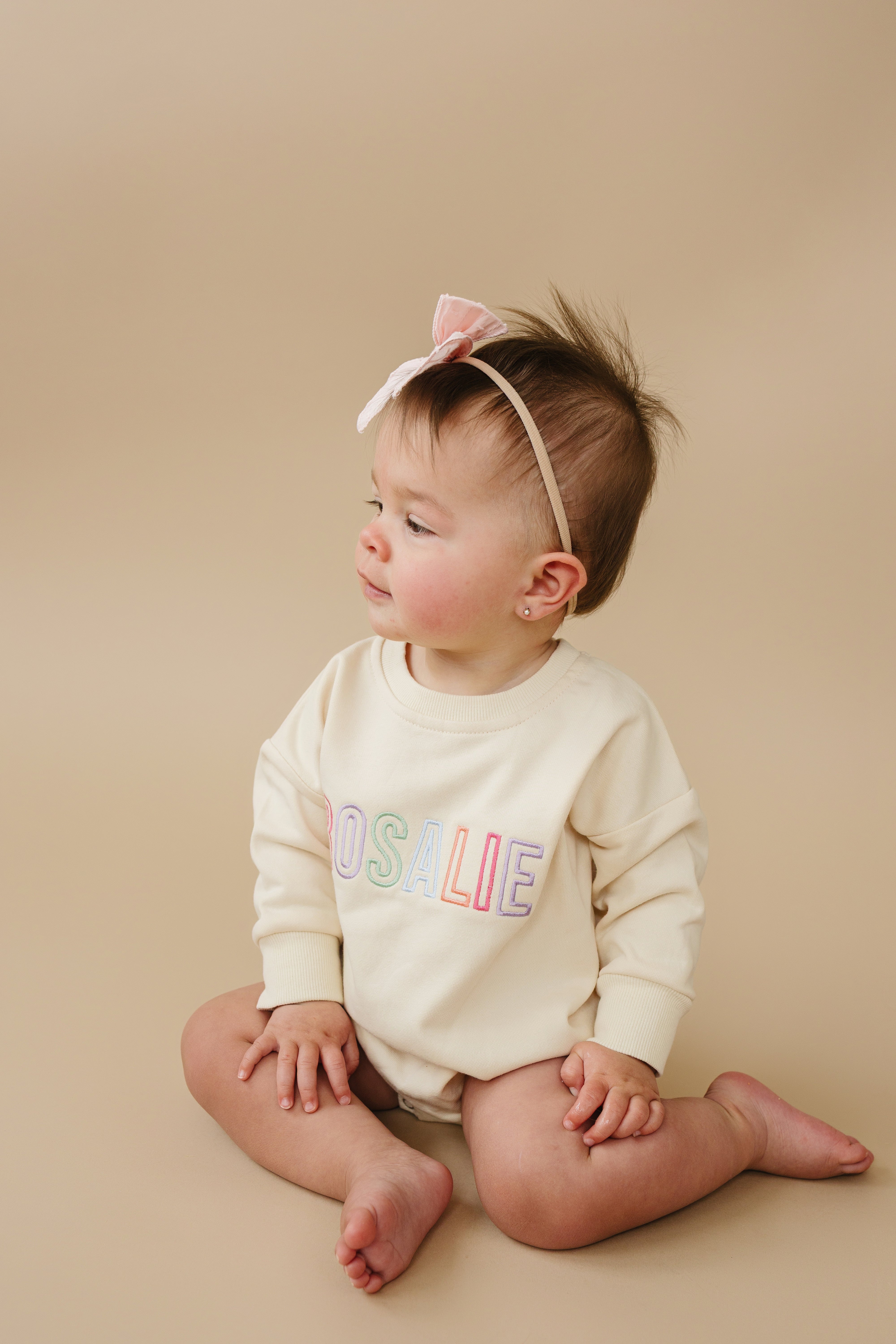Custom Embroidered Sweatshirt Romper - Rainbow Letters