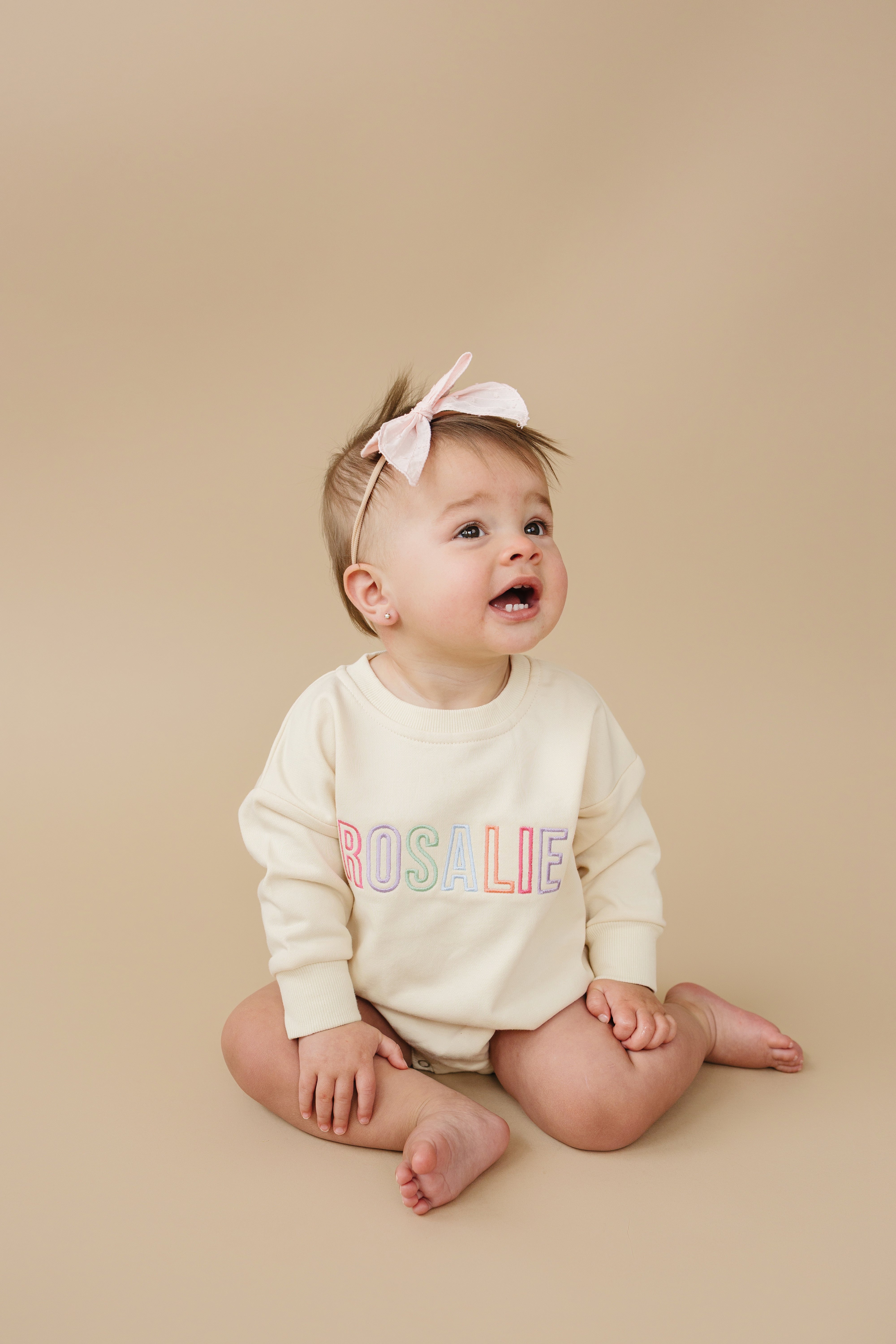 Custom Embroidered Sweatshirt Romper - Rainbow Letters