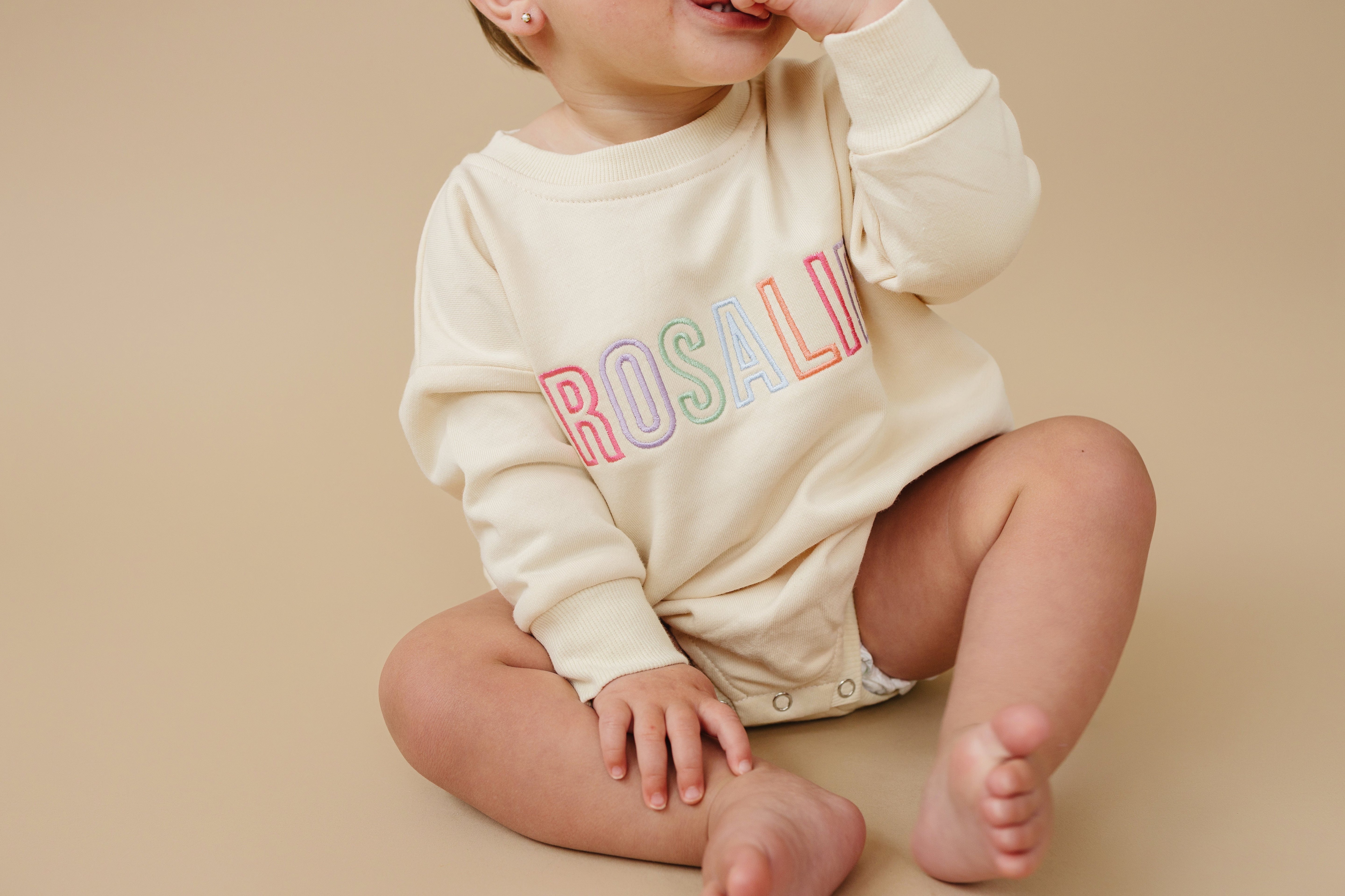 Custom Embroidered Sweatshirt Romper - Rainbow Letters