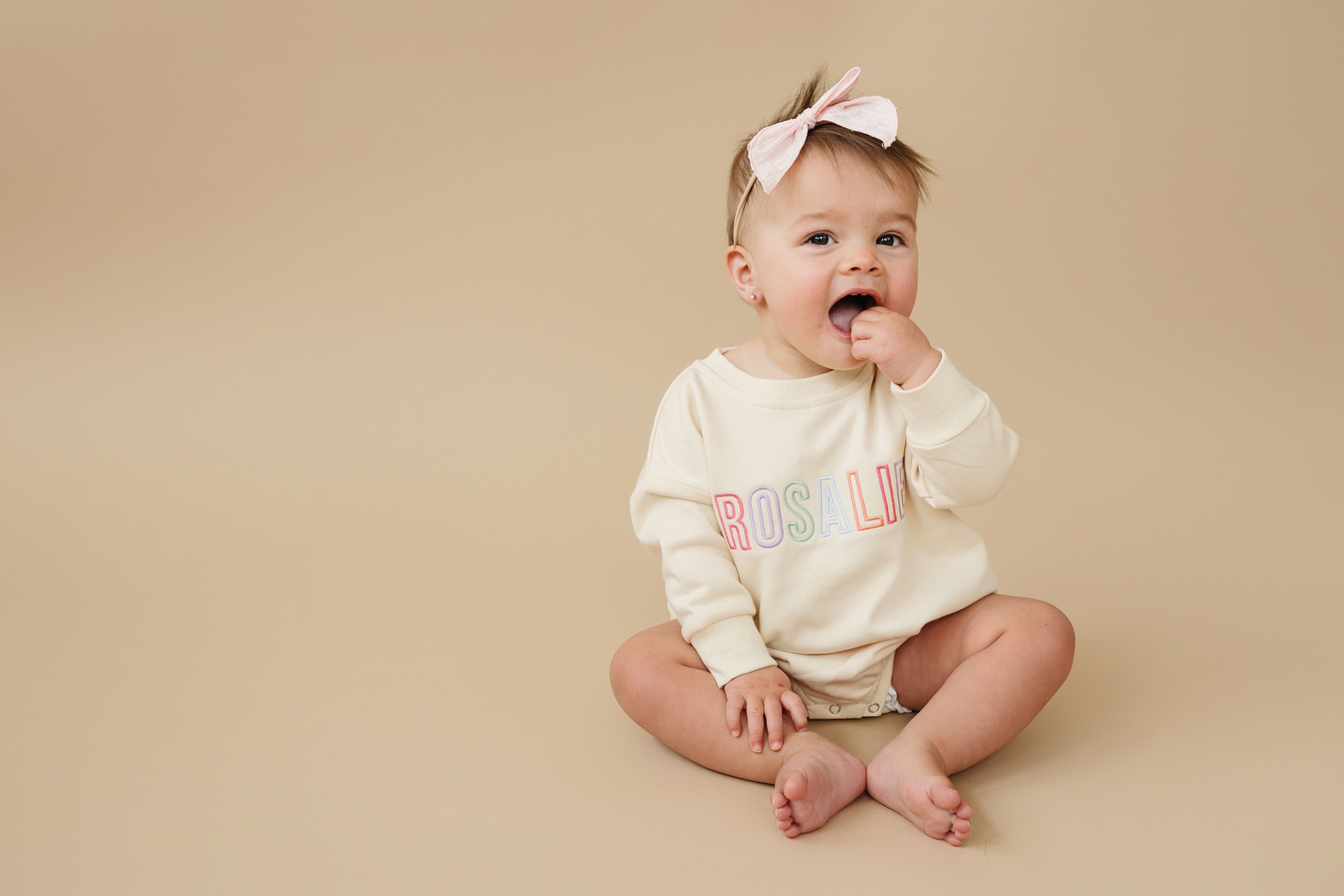Custom Embroidered Sweatshirt Romper - Rainbow Letters