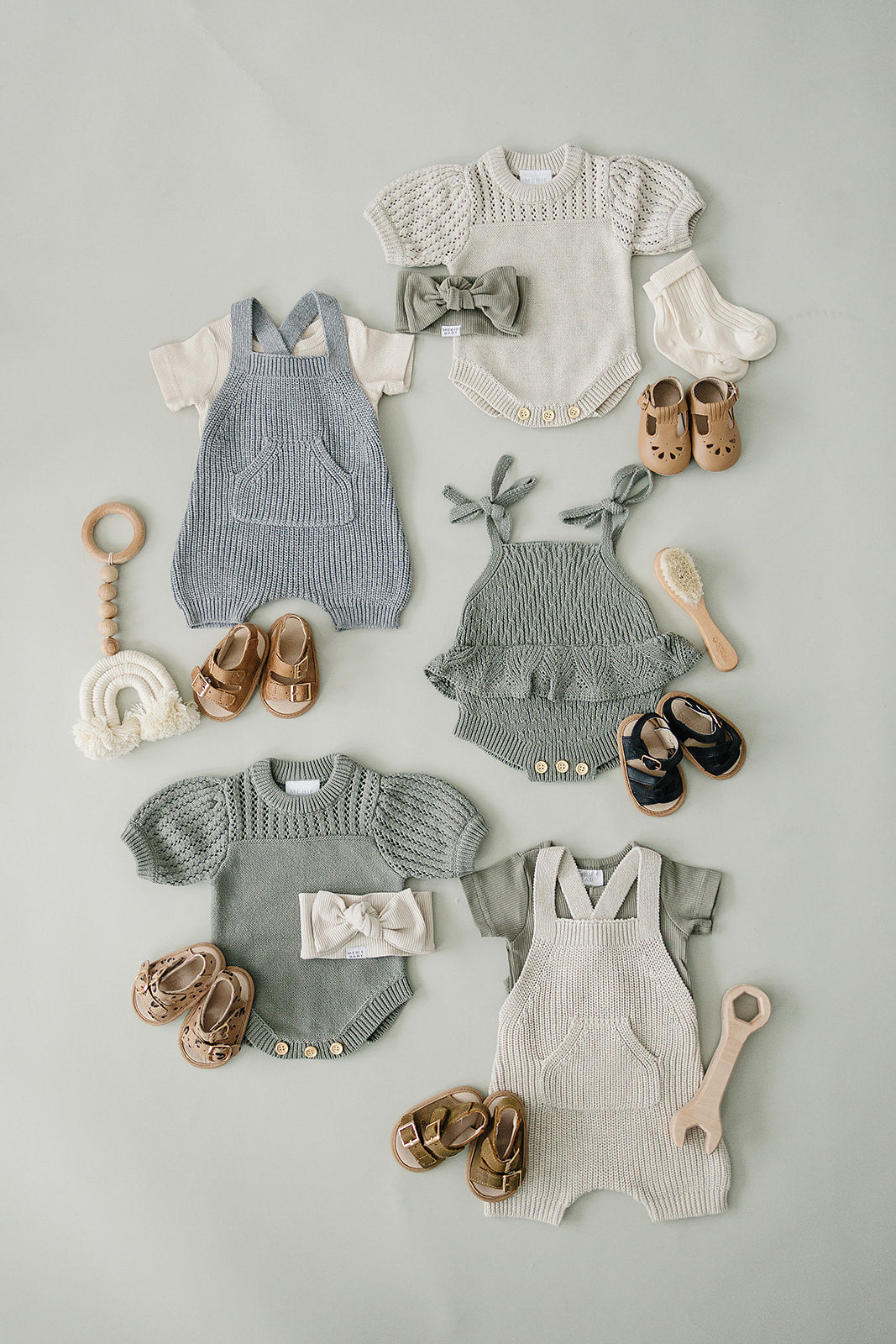 Oatmeal Pocket Knit Overalls  Mebie Baby   