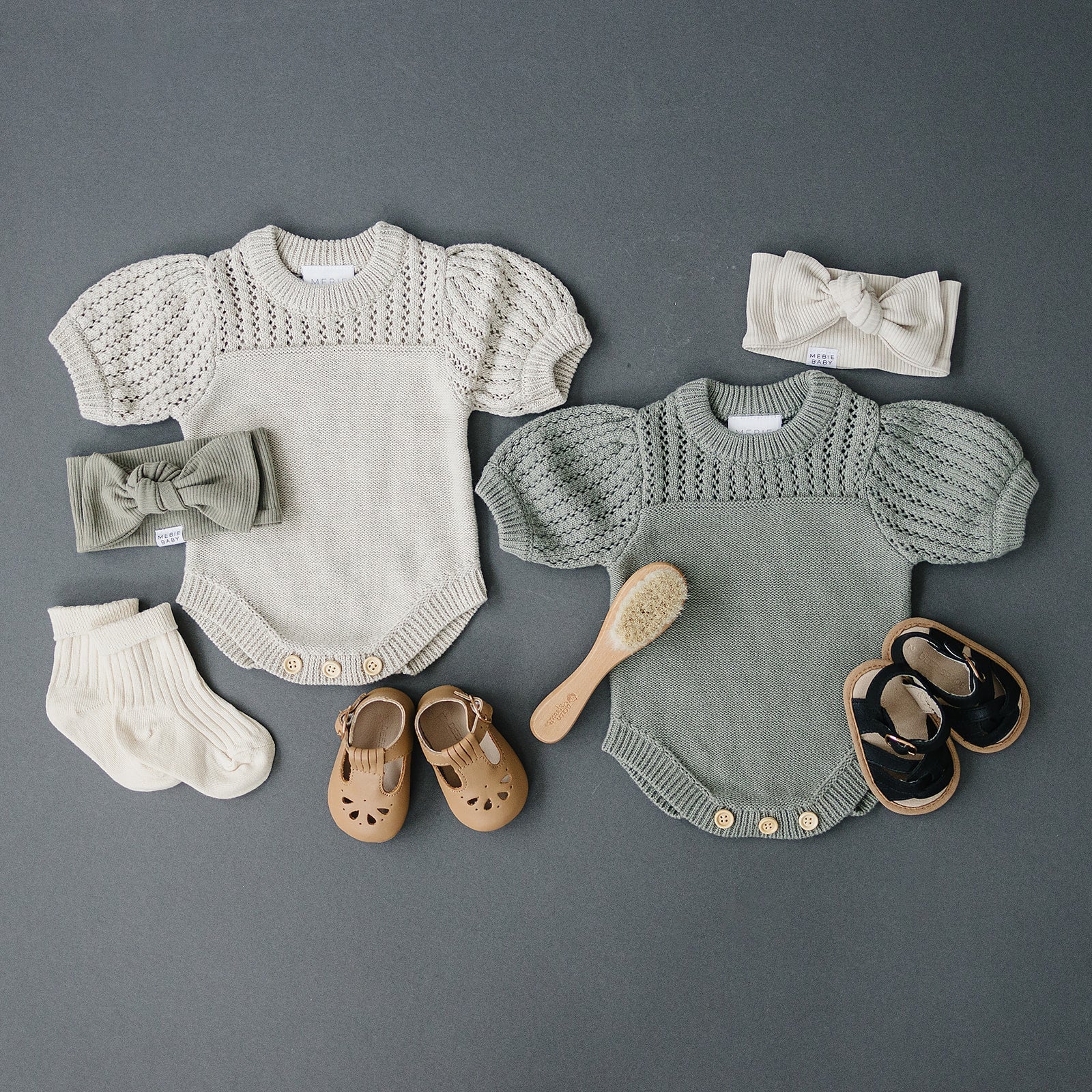 Oatmeal Knit Shirt Romper  Mebie Baby   