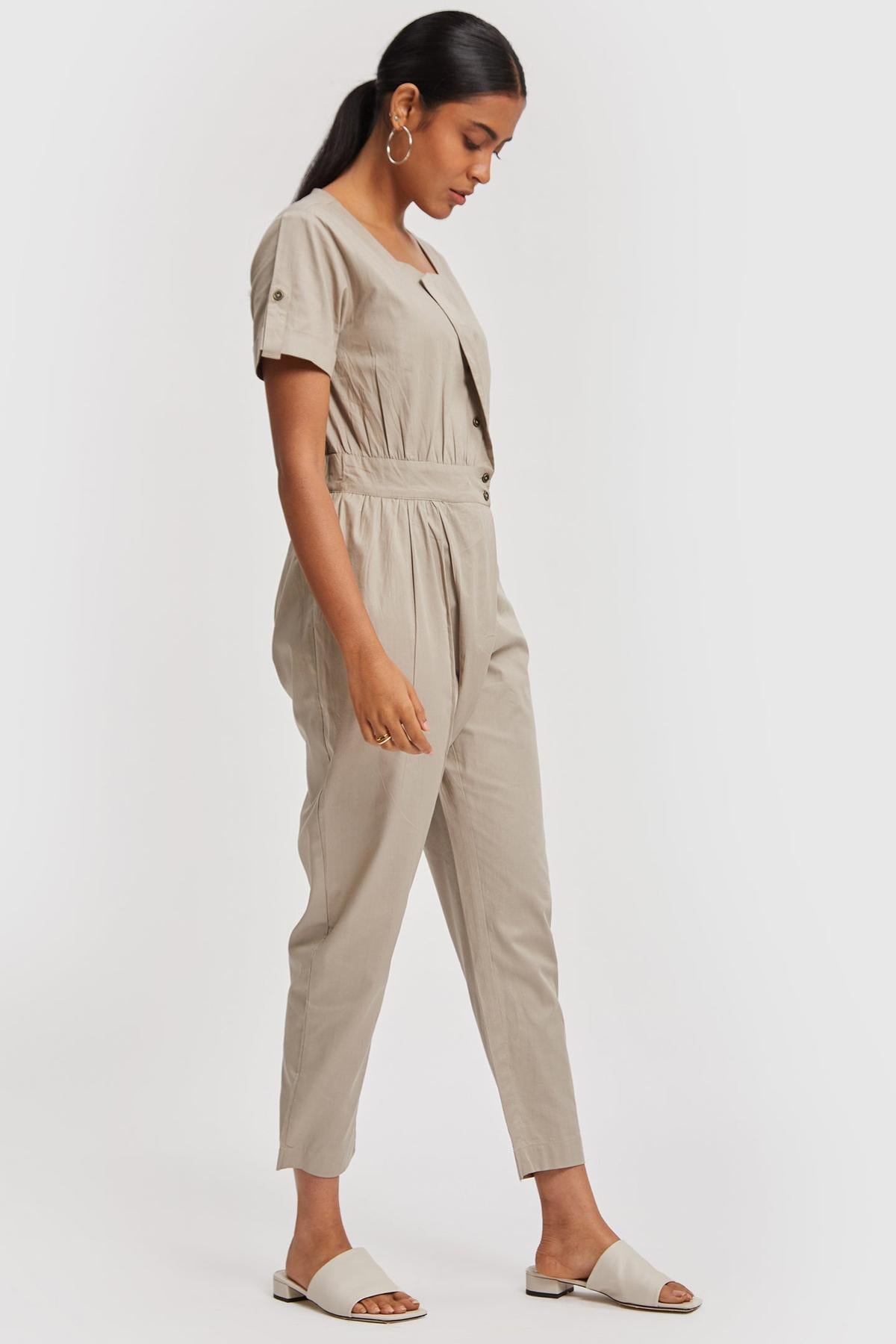 Overlap Jumpsuit - Poplin Ecru