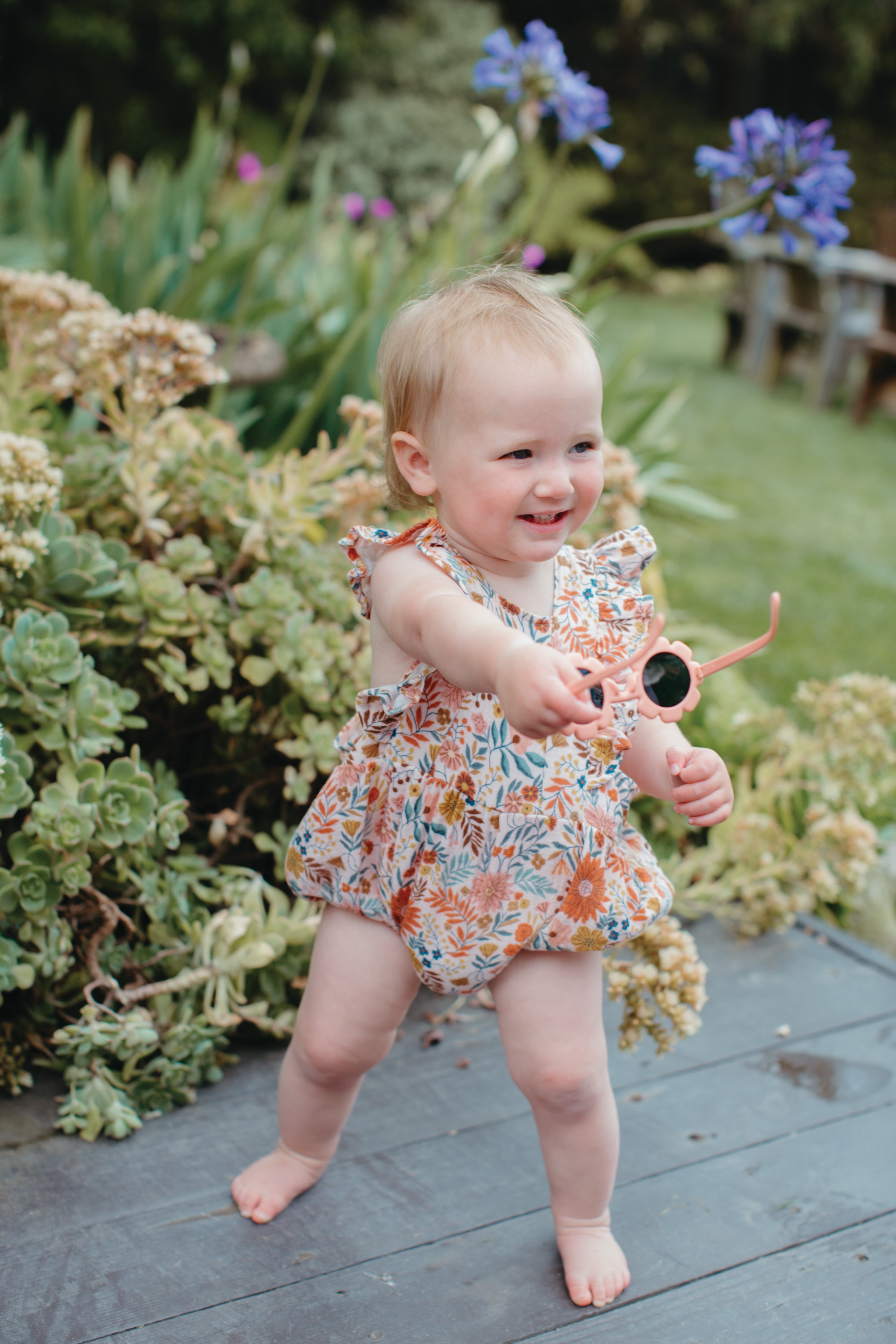 Muslin Flutter Sleeve Romper - Zinnia Bloom