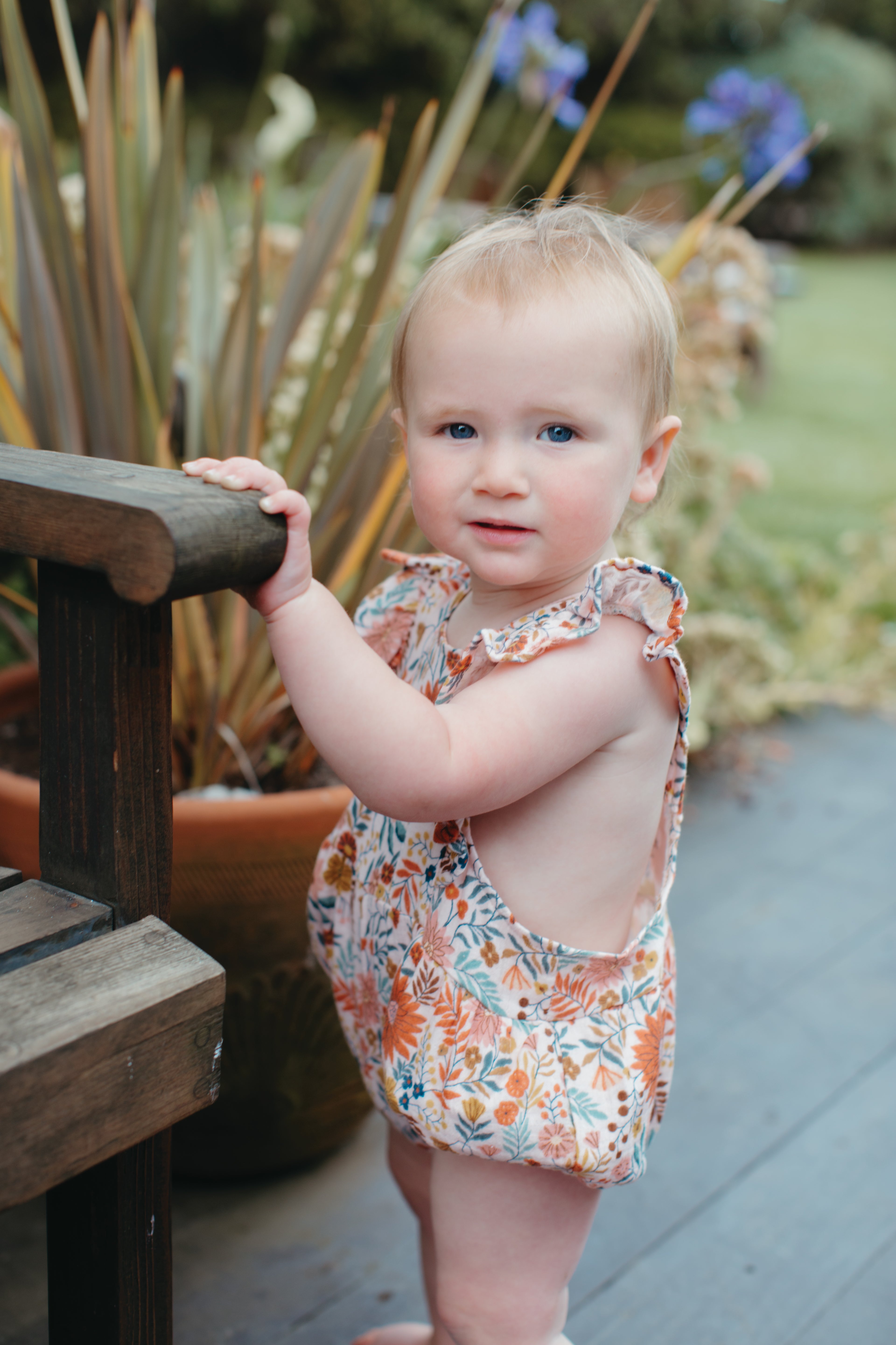 Muslin Flutter Sleeve Romper - Zinnia Bloom