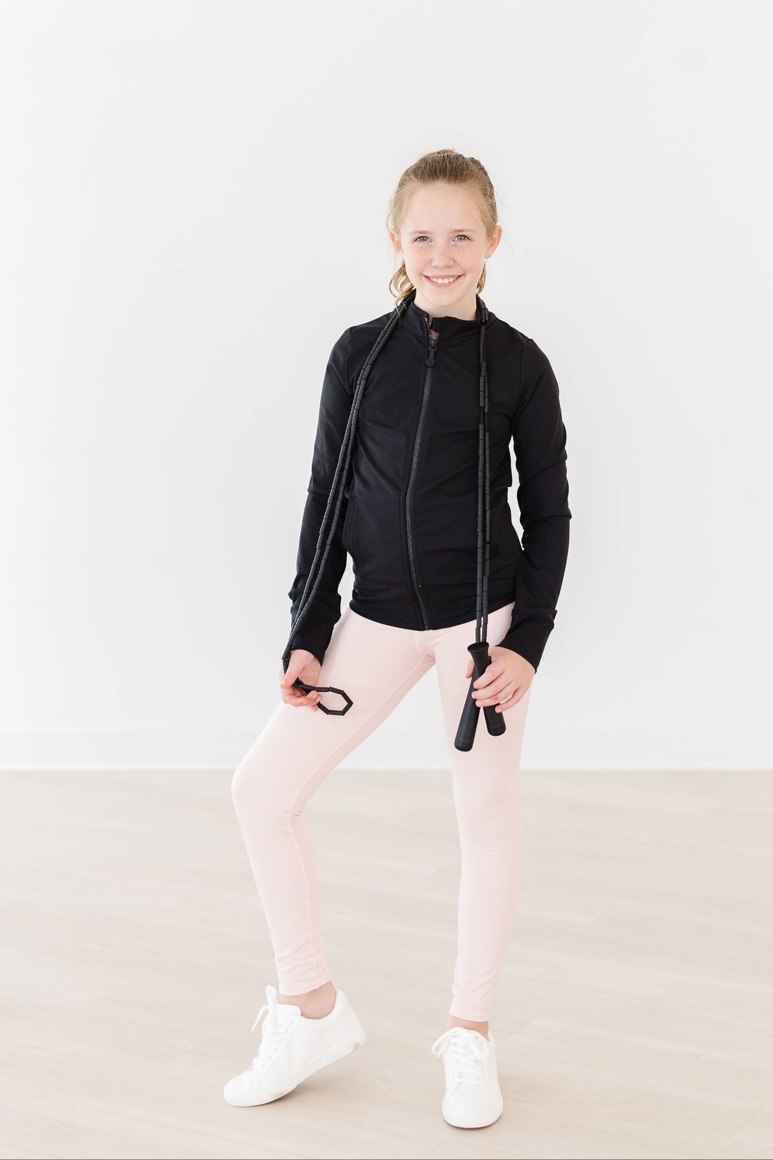 Balanced Black Full-Zip Ruffle Active Jacket