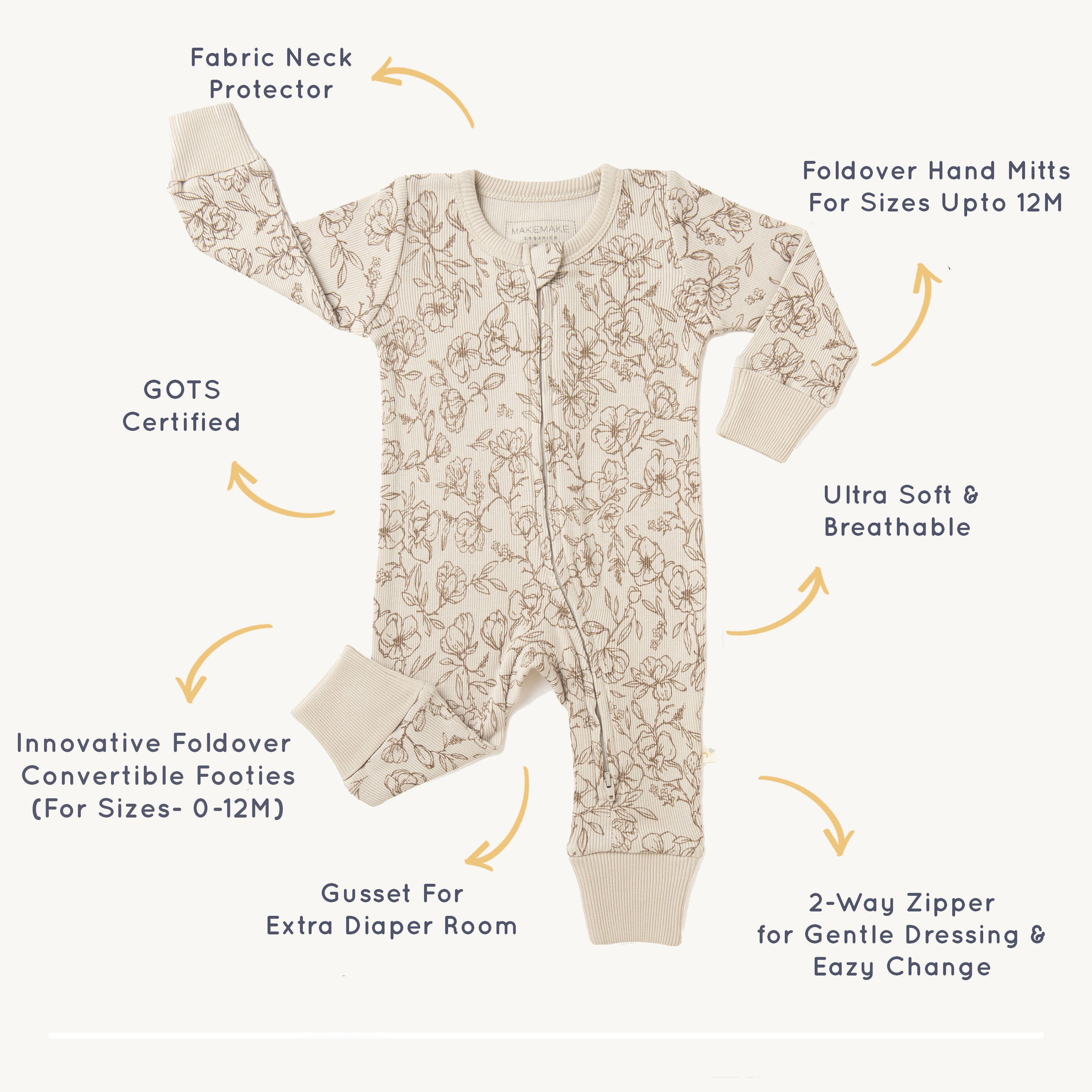 Organic Baby 2-Way Zip Romper - Vintage Bloom Zippered Romper Makemake Organics   