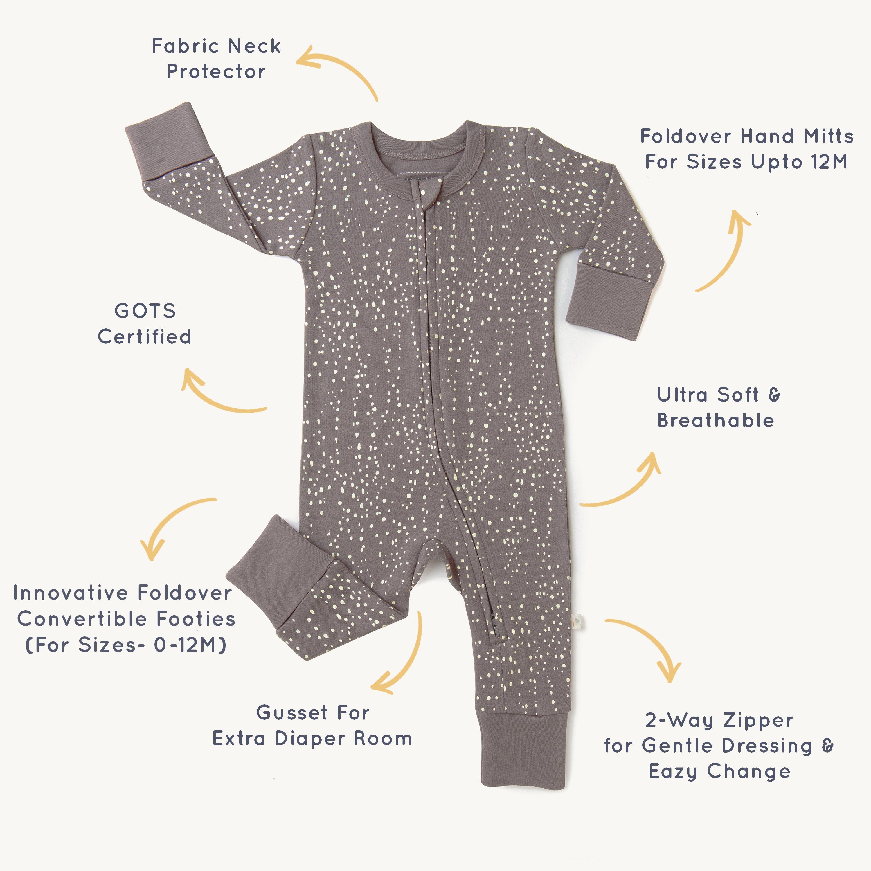 Organic Baby 2-Way Zip Romper - Speckle Zippered Romper Makemake Organics   