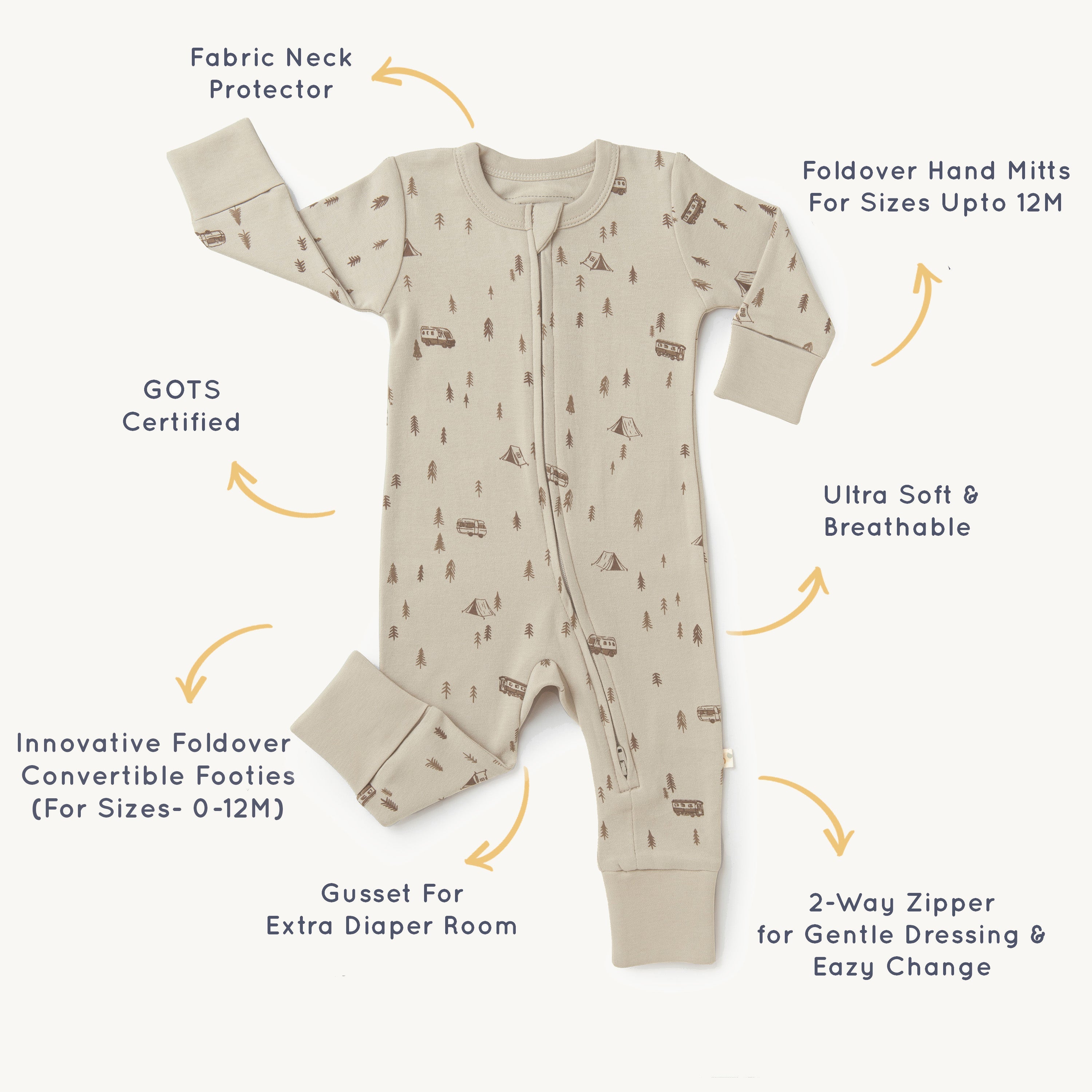 Organic Baby 2-Way Zip Romper - Camplife Zippered Romper Makemake Organics   