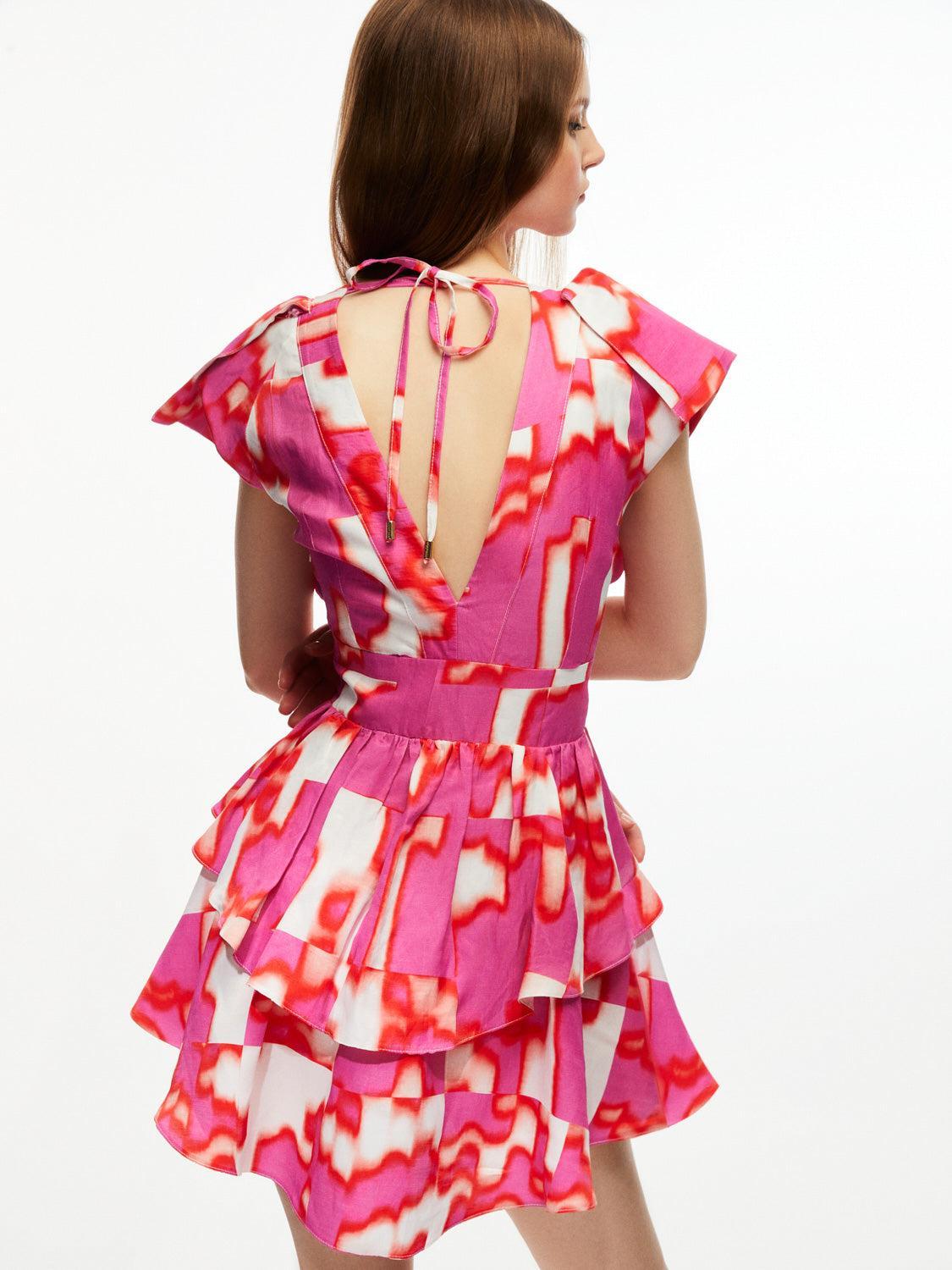 Flowy Printed Mini Dress - Multi-Colored