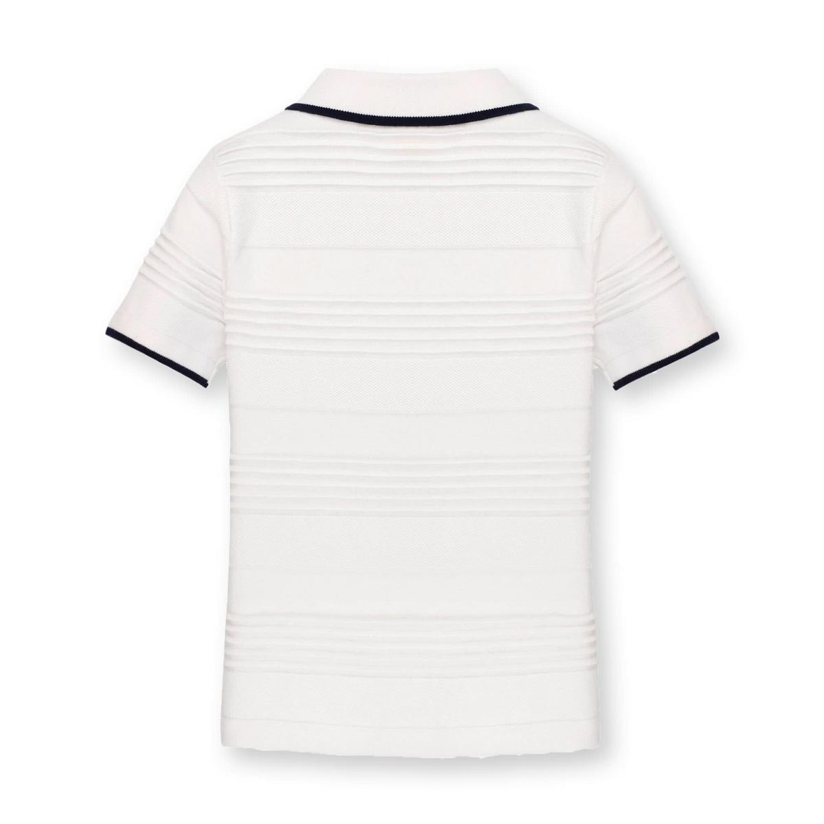 Baby Short Sleeve Sweater Polo - White Textured Stripe