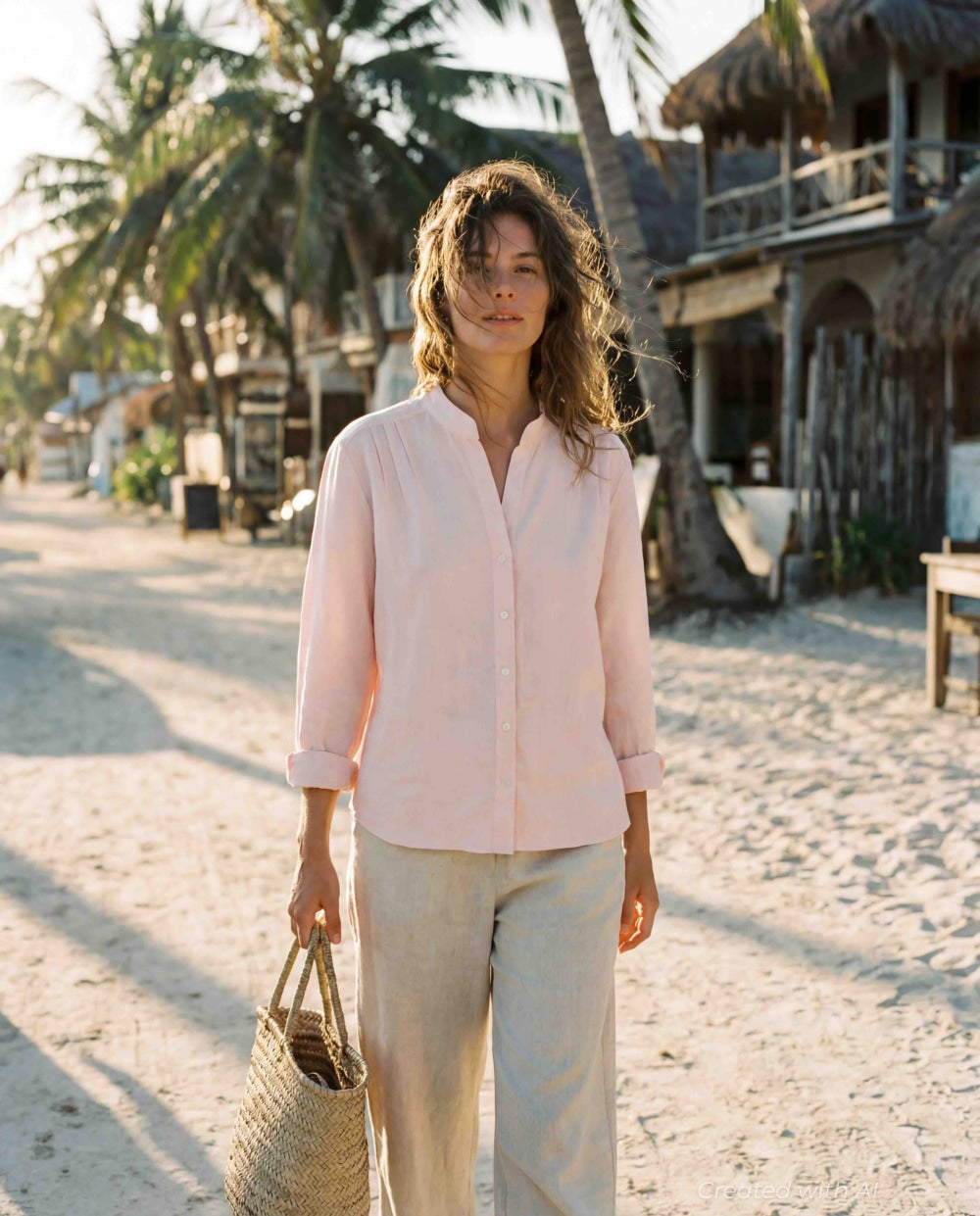 Akhen Button Up - Pale Rose