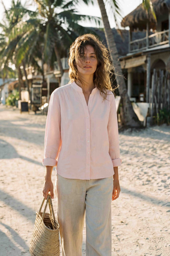 Akhen Button Up - Pale Rose