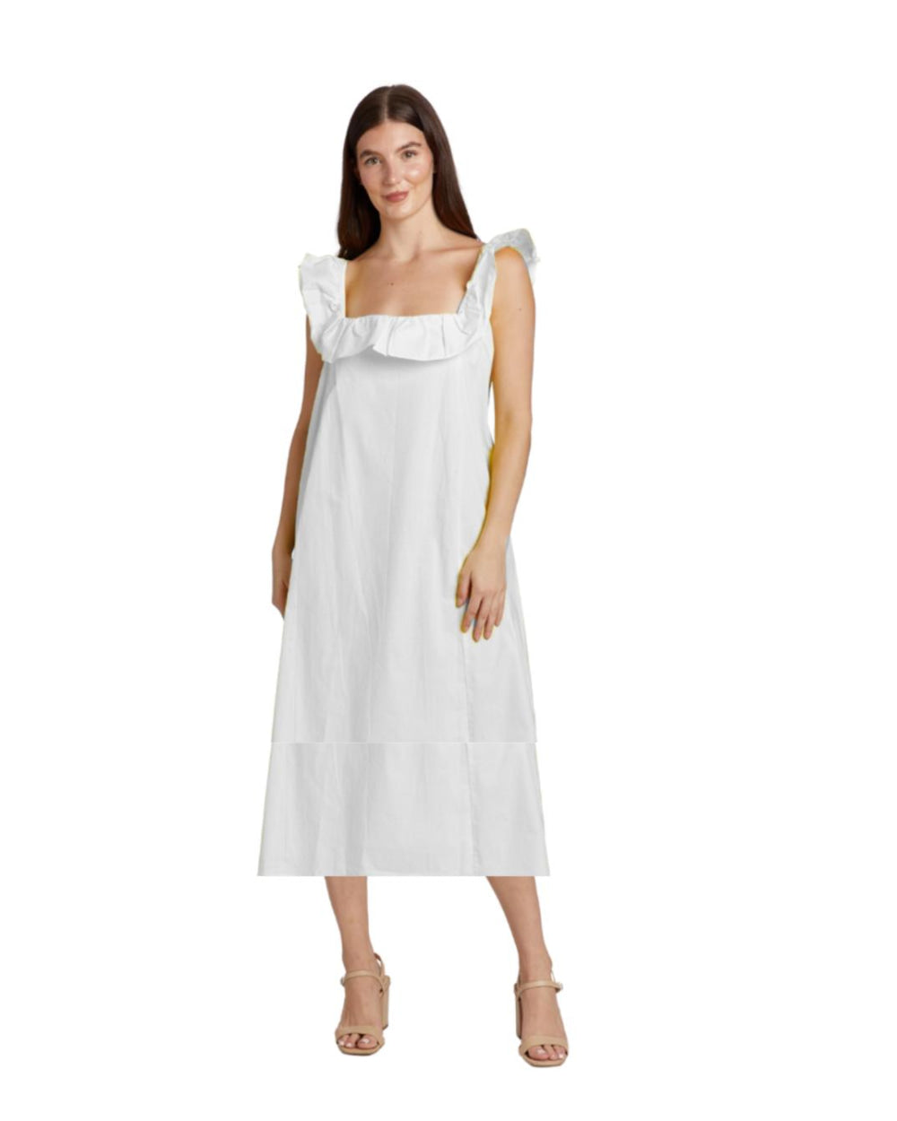 Ali Ruffle Square Neck Dress - White