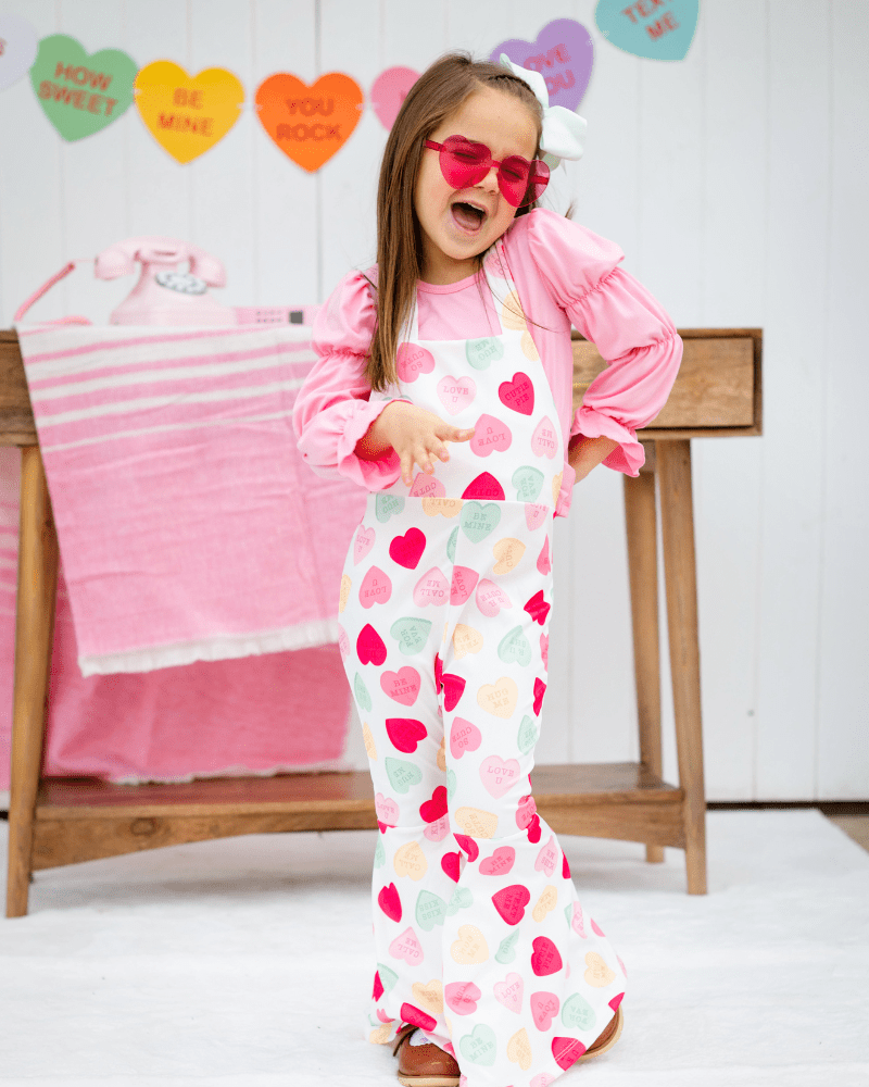 Andi Pleated Bell Bottom Jumpsuit - Conversation Hearts