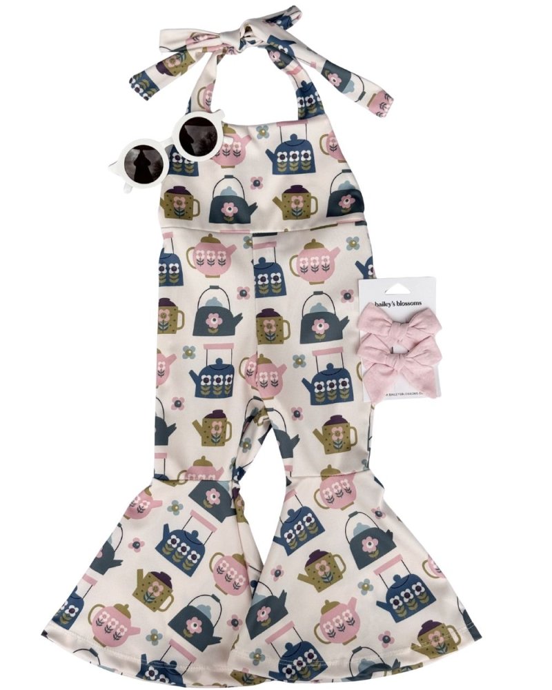 Andi Pleated Bell Bottom Jumpsuit - Tea Time