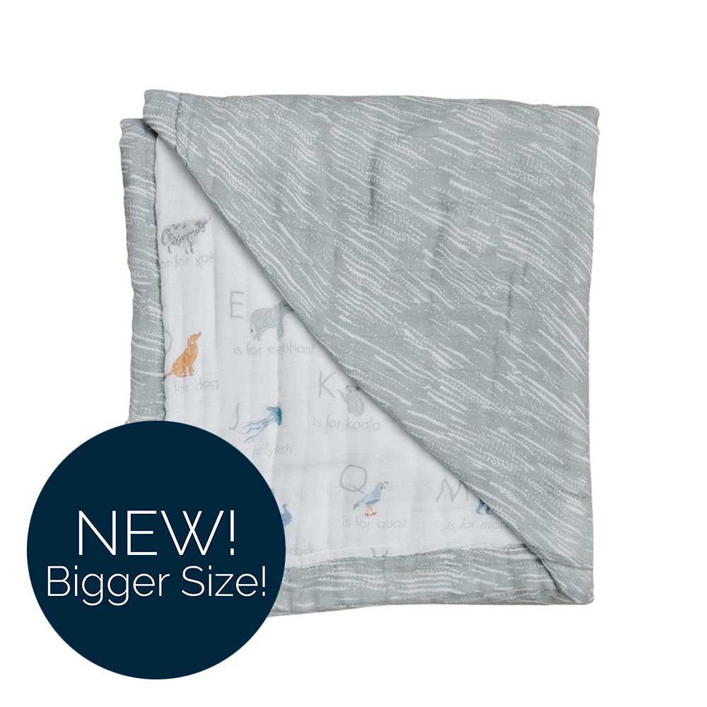 Animal Alphabet + Grey Crayon Oh So Soft Muslin Super Snuggle Blanket Super Snuggle Blanket Bebe au Lait   