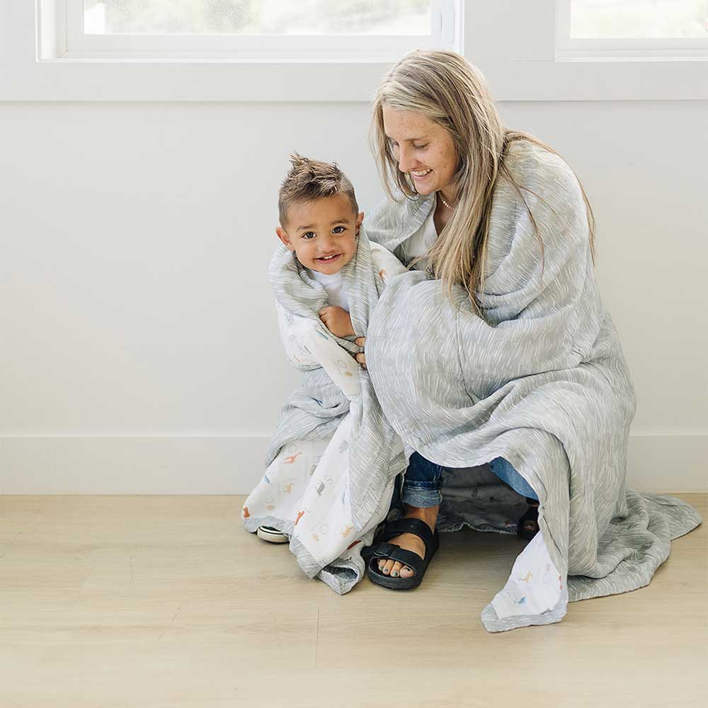 Animal Alphabet + Grey Crayon Oh So Soft Muslin Super Snuggle Blanket Super Snuggle Blanket Bebe au Lait   